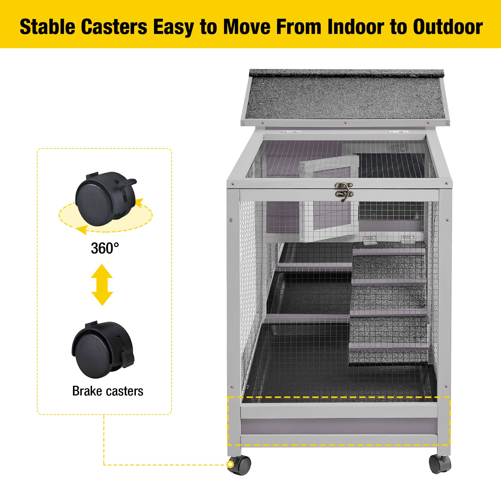 Aivituvin Rabbit Hutch 93.7'' Large Rabbit Cage Indoor Outdoor Guinea Pig Cage Chicken Coop On Wheels Bunny Cage With 4 Deep No