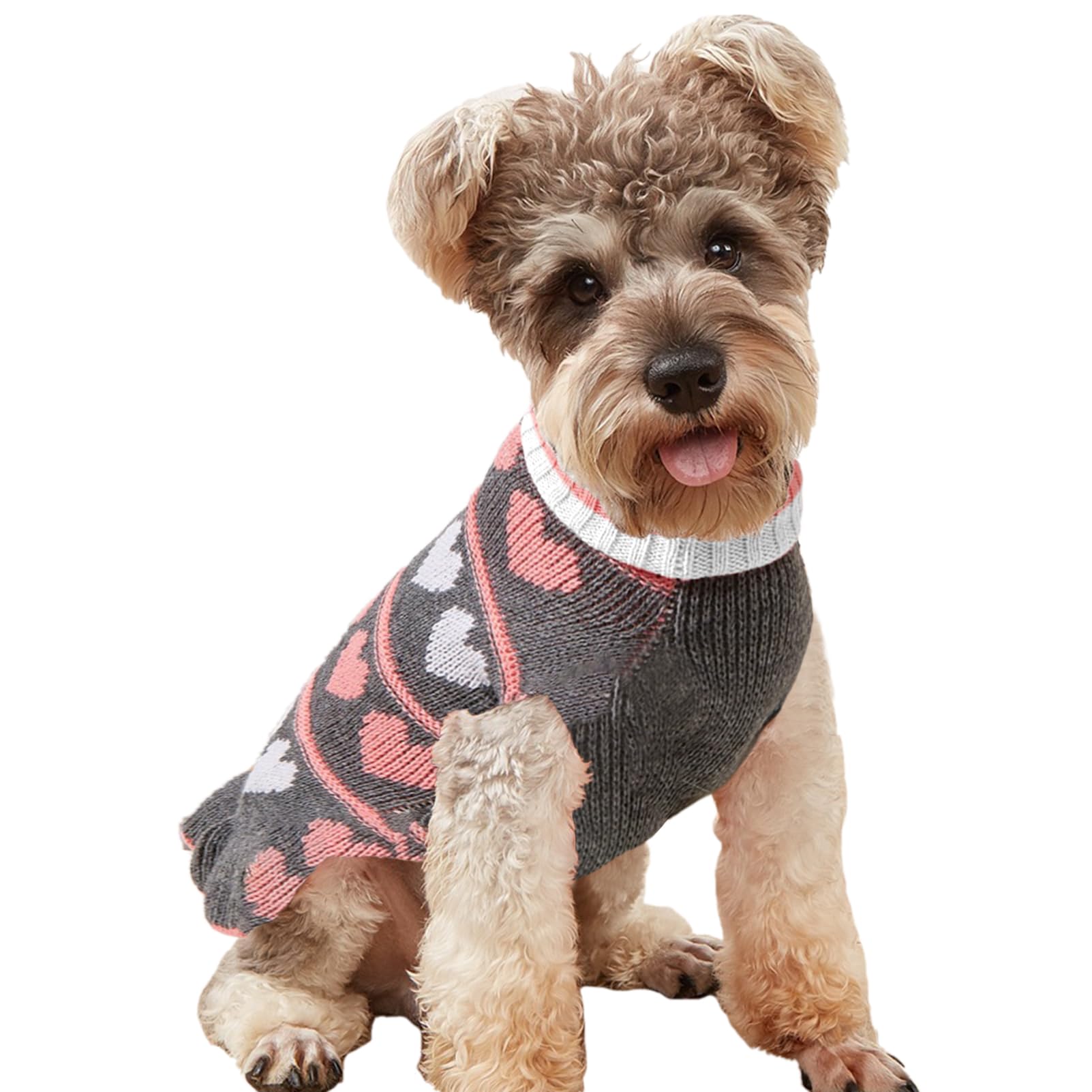 Jecikelon Pet Dog Long Sweaters Dress Knitwear Turtleneck Pullover Warm Winter Puppy Sweater Long Dresses (Grey Heart, X-Large)