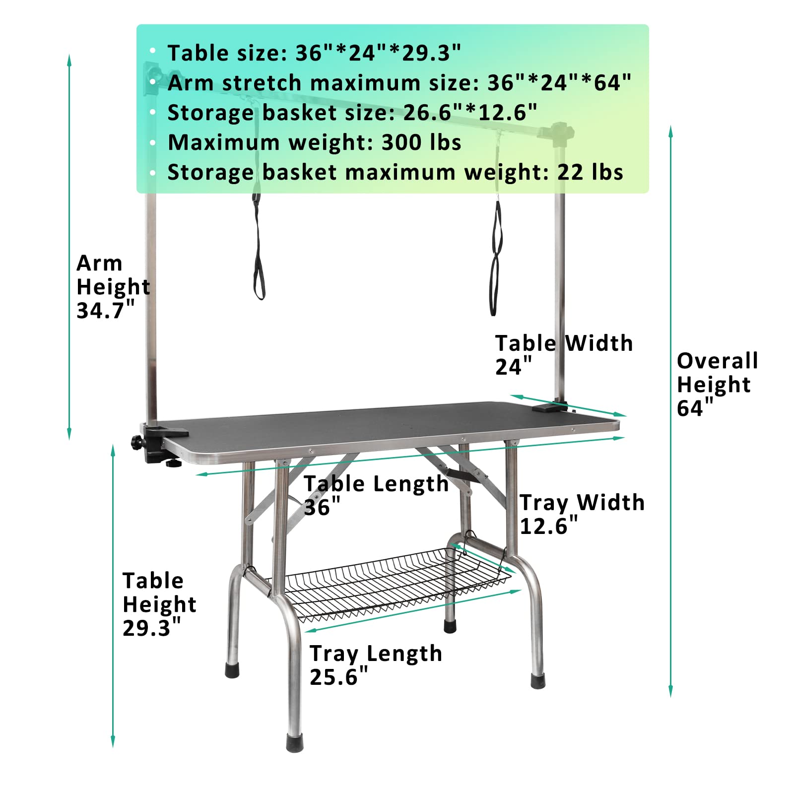 LOVMOR 36 Inch Dog Grooming Table,Adjustable Home Pet Grooming Tables with Arm/Noose/Mesh Tray