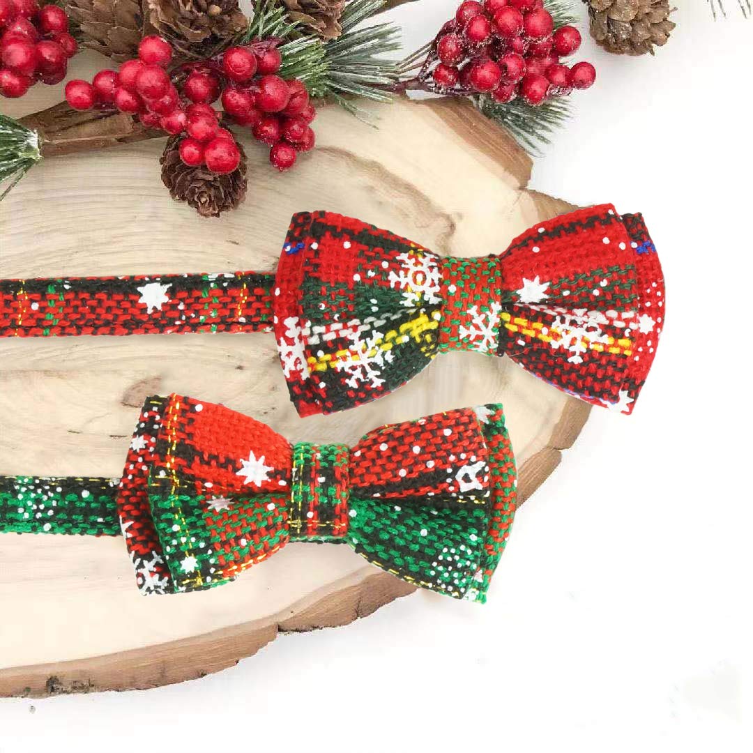 Christmas?At?Ollar?Ith?Ow Tie And Bell, Holiday Buffalo Plaid Breakaway Kitty Kitten Collar For Girl Boys Male Female Cats