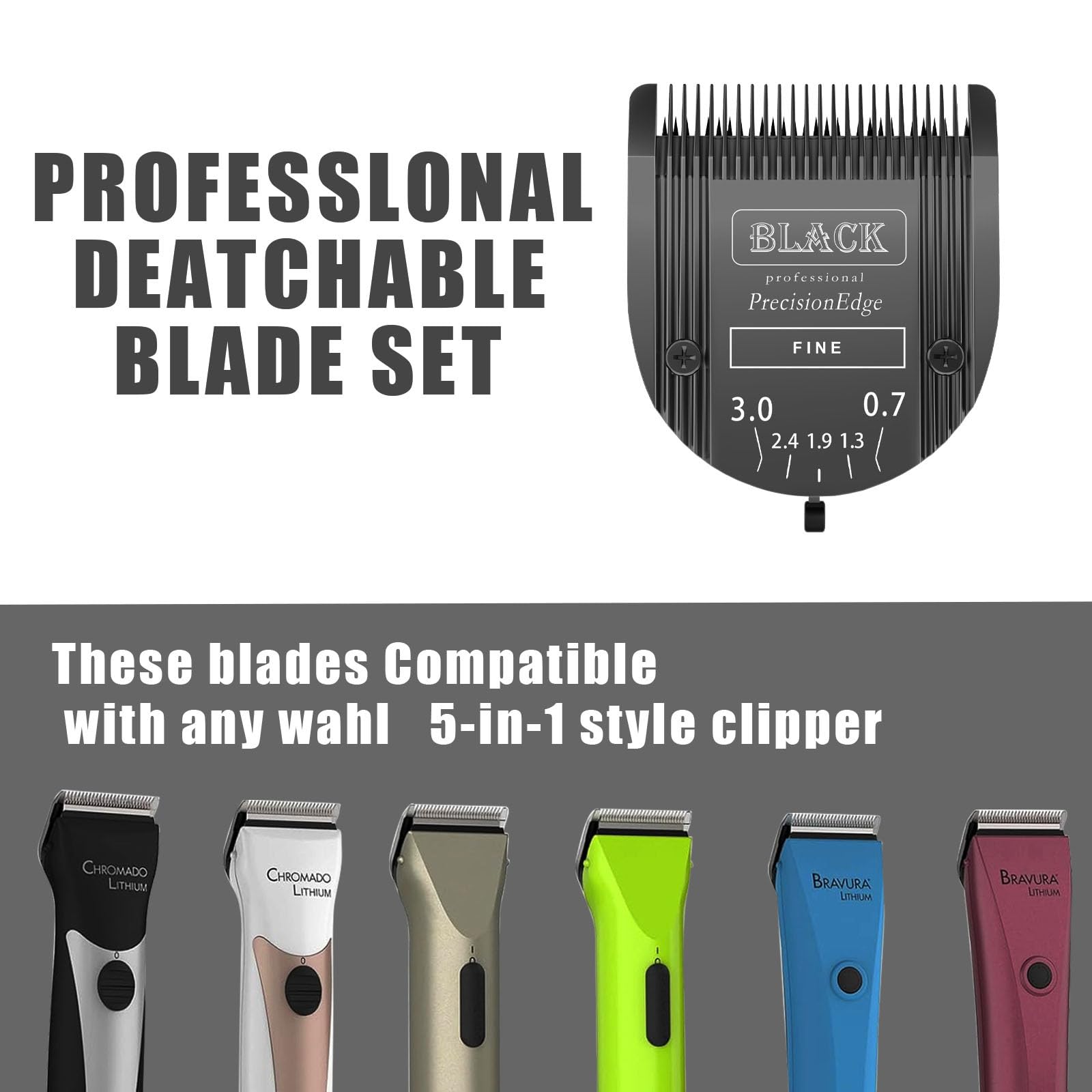 Adjustable 5 In 1 Blades Dog Grooming Blades Compatible With Wahl Animal Clipper Arco, Bravura, Chromado, Creativa, Figura, And