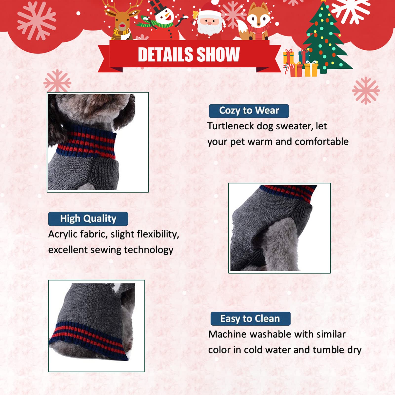 Tengzhi Dog Christmas Sweater Holiday Clothes For Dogs Girl Boy Fall Winter Knitted Soft Warm Puppy Clothing Cute Polar Bear Pet Outfit Ugly Xmas Sweater For Small Medium Large Dogs Cats(S,Grey)
