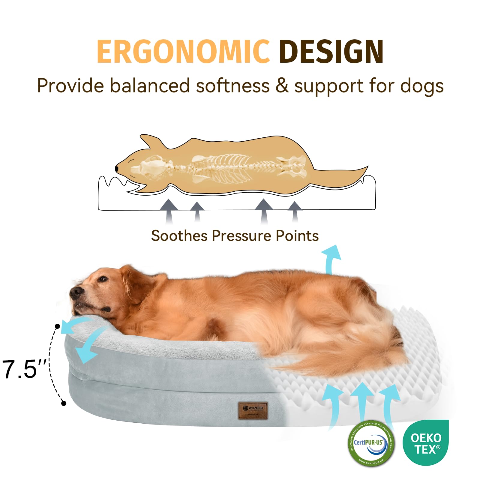 Orthopedic Waterproof Large Dog Bed: Memory Foam Washable Dog Bed With Bolsters - Xl Removable Washable Cover For Medium Large S