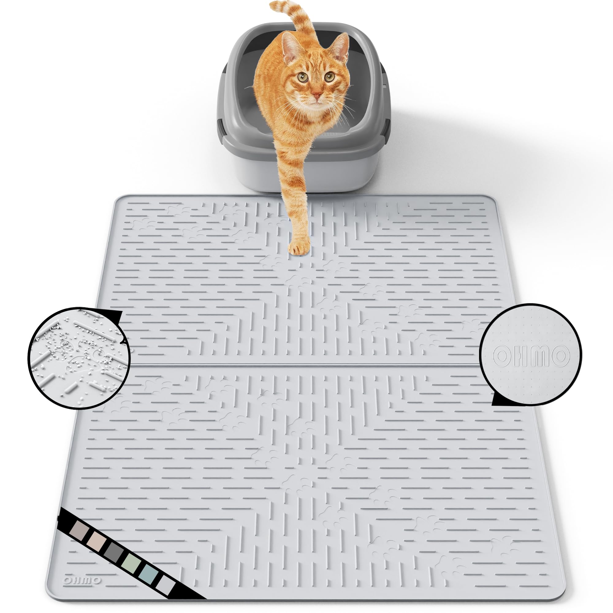 OHMO Cat Litter Mat Silicone Rubber 32x23.5 Formed by 2pc 23.5x16, Trapping Mats Waterproof and Non Slip Kitty Litter Catcher Bo