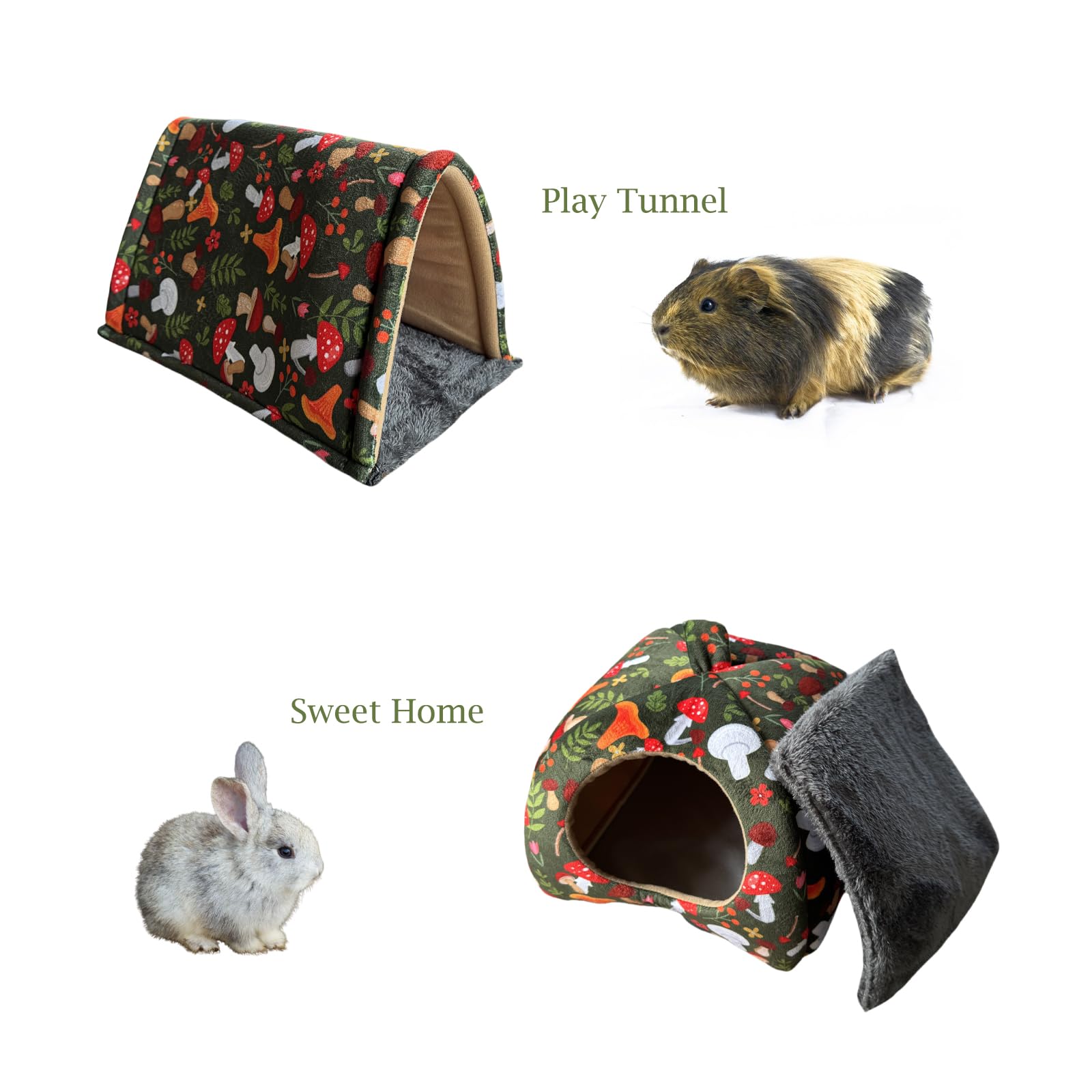 Guinea Pig Hideout & Tunnel Toys Set - Plush Small Animal Tent With Non-Slip Base & Warm Fleece Bedding For Mouse Chinchillas Ha