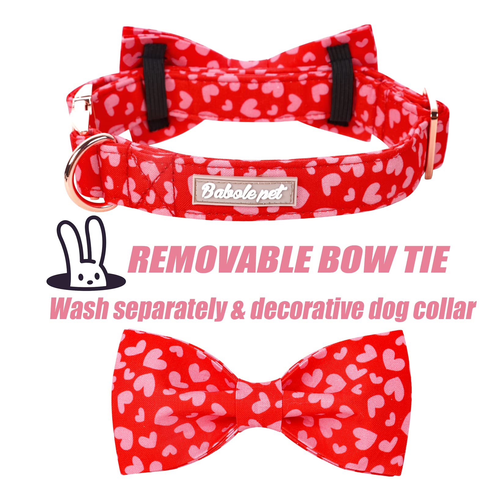 Babole Pet Valentine'S Day Dog Collar With Bow Tie, Pink Red Love Male Dog Collar With Safety Metal Buckle Adjustable Puppy Collars For Small Medium Large Boy & Girl Dog,S-Neck 10'-16'