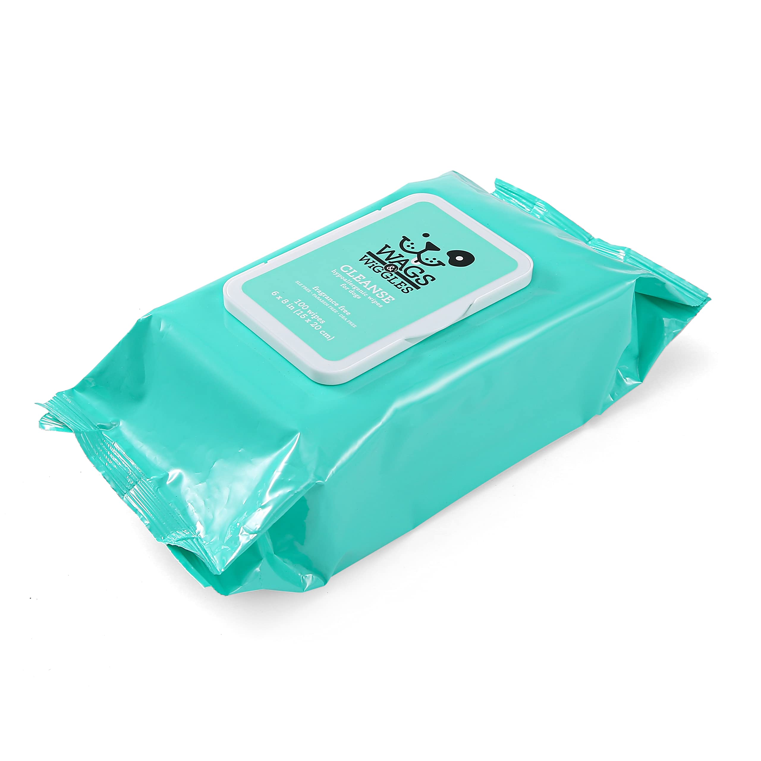Wags & Wiggles Cleanse Hypoallergenic Wipes 100Ct | Hypoallergenic Dog Wips 100 Count Package, Fragrance Free | Waterless Bathin