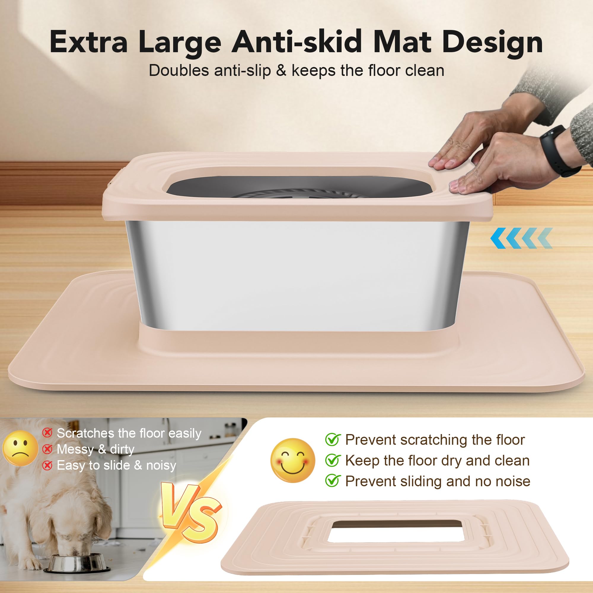 Decflow 10L Stainless Steel Dog Water Bowl, No Spill Anti-Splash Dog Bowls with XXL Silicone Mat, Spill-Proof Slow Feeder for Me