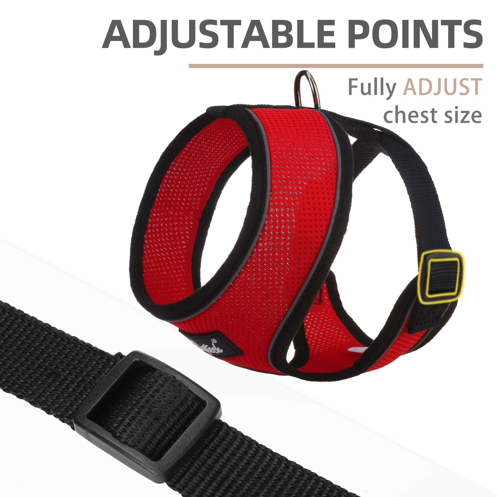 Pupteck Soft Mesh Dog Harness And Leash Set Pet Puppy Cat Comfort Padded Vest No Pull Harnesses, Solid Red, S