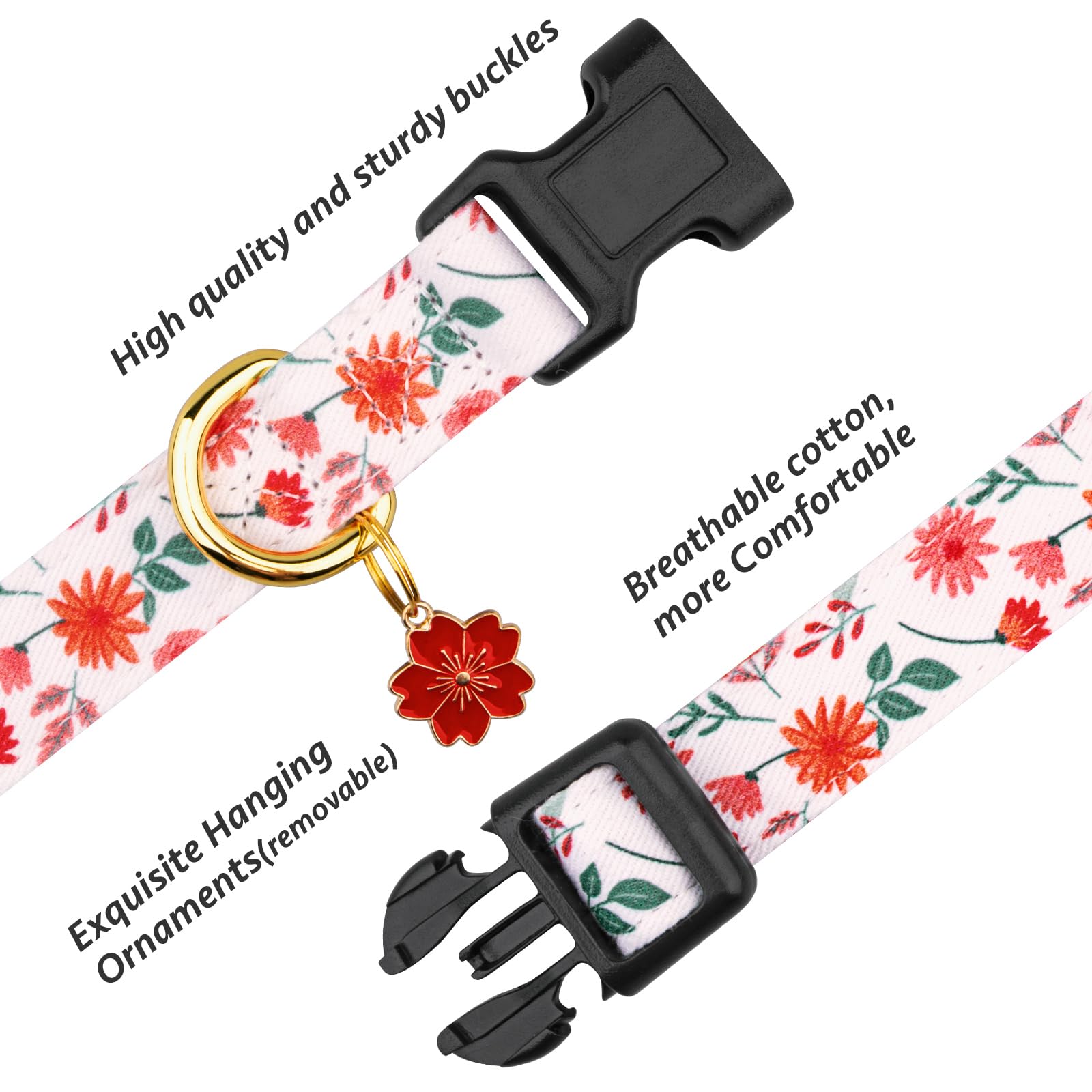 Cotton Handmade Dog Collar Cute And Distinctive Patterns Red And White Flower With Pendant For Girl Boy Dogs Collars S