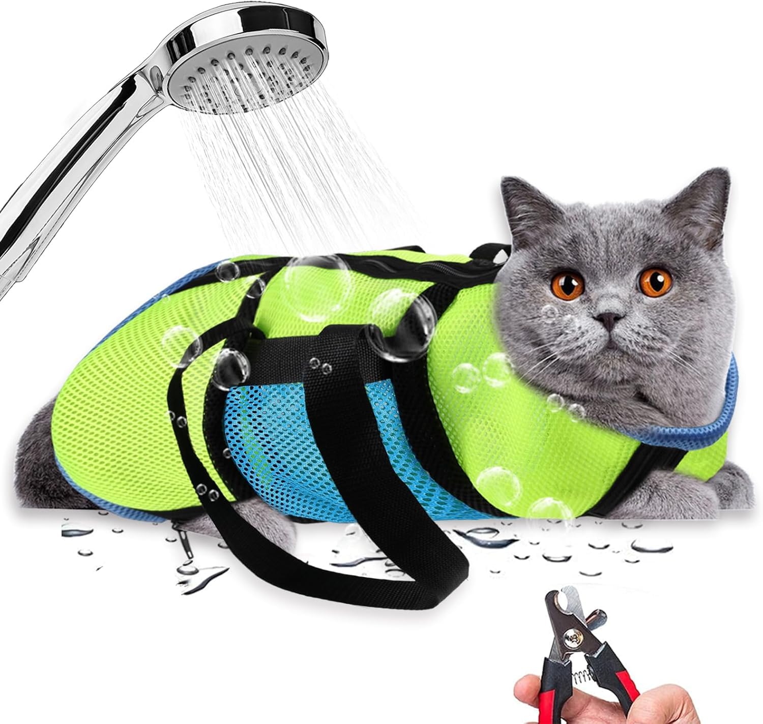 Awoof Cat Grooming Bag Adjustable Cat Bathing Bag Anti Scratch Bite Polyester Soft Durable Mesh Cat Shower Bag For Small Medium 