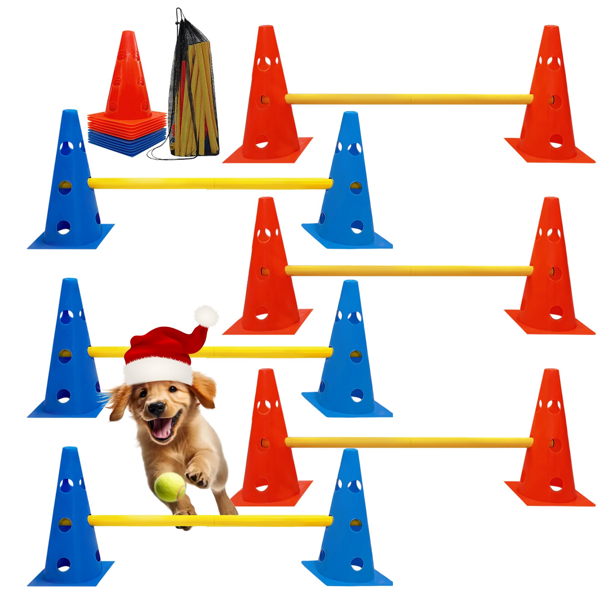Geerduo Dog Agility Hurdle Cone Set, Dog Agility Set Include 12 Agility Cones 6 Agility Rods, Dog Agility Equipment With Carry B