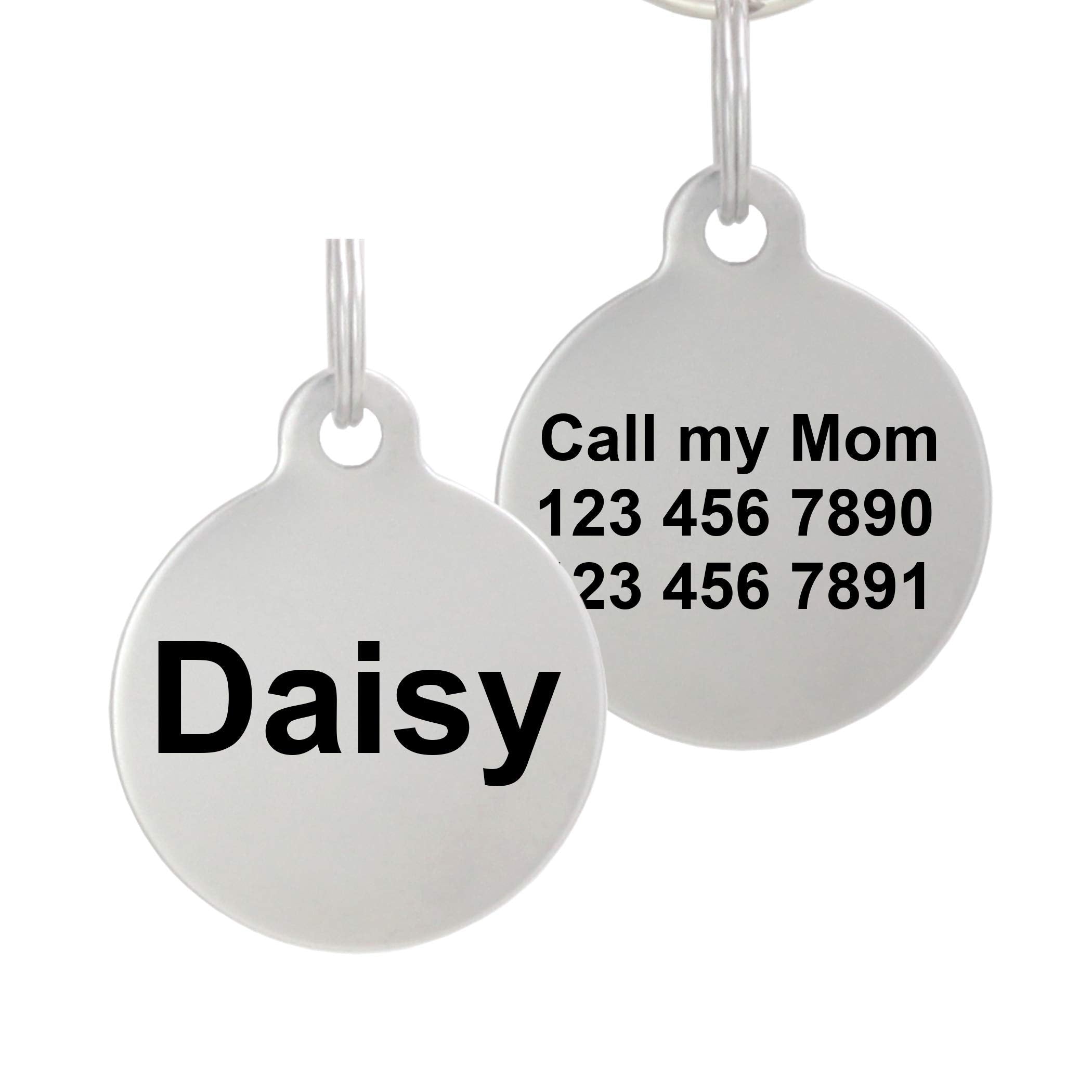 Double Sided Laser Etched Stainless Steel Pet Id Tag For Dog And Cat Engraved And Personalized 1' Round Shape (No Graphic)