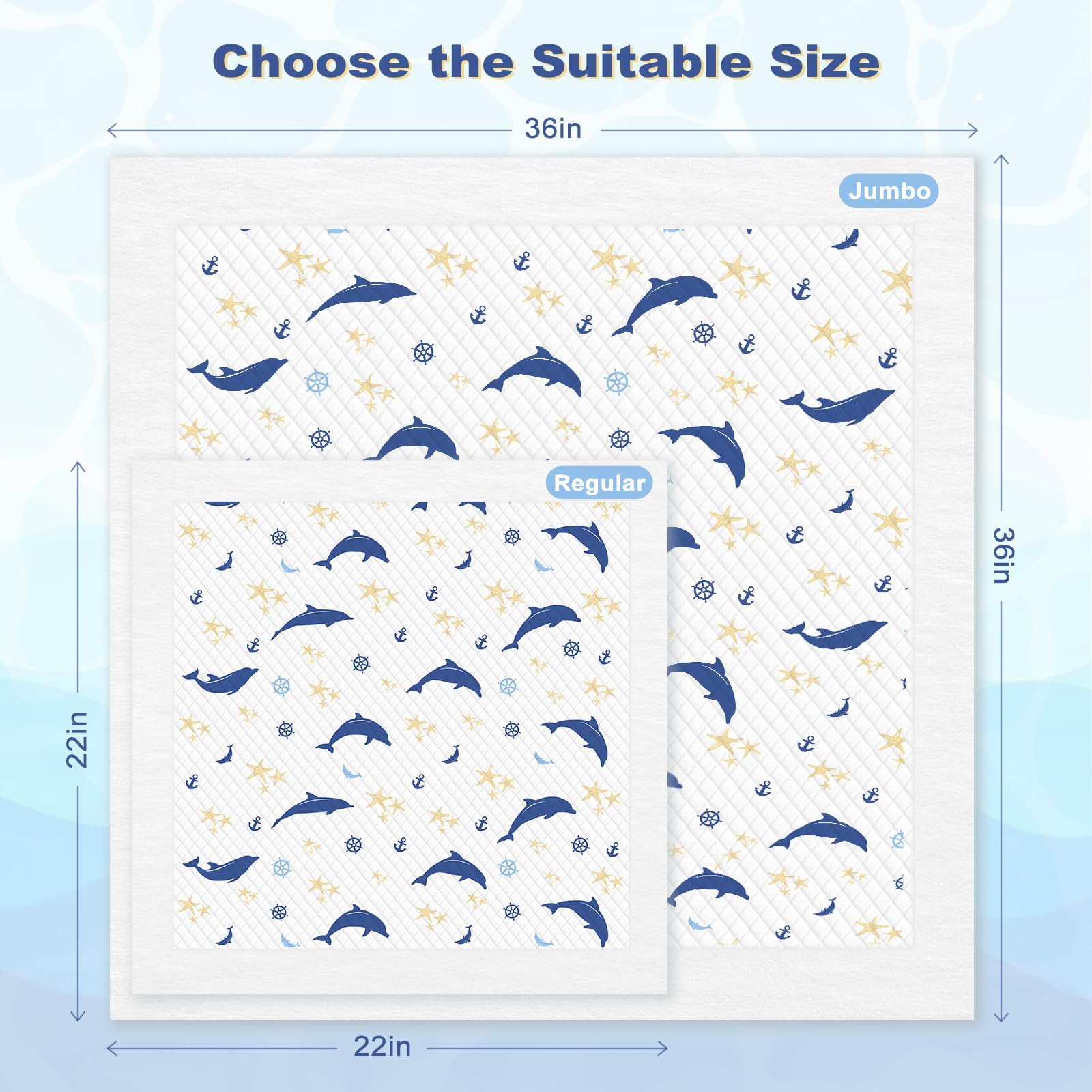MIZOK 36x36 Puppy Pads, Dog Pads Extra Large with Ocean Whisper Prints, Potty Training Pee Pads for Dogs, Cute Dog Pee Pads Jumb