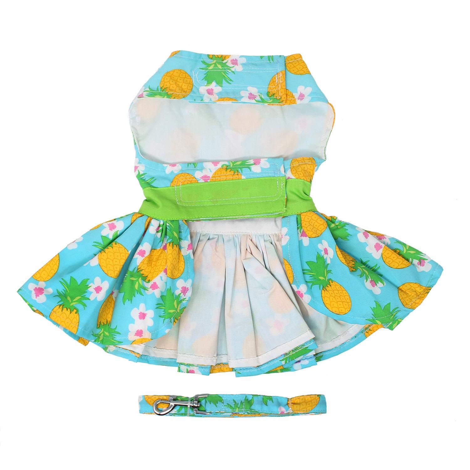 Doggie Design Pineapple Luau Dog Harness Dress With Matching Leash (Large)