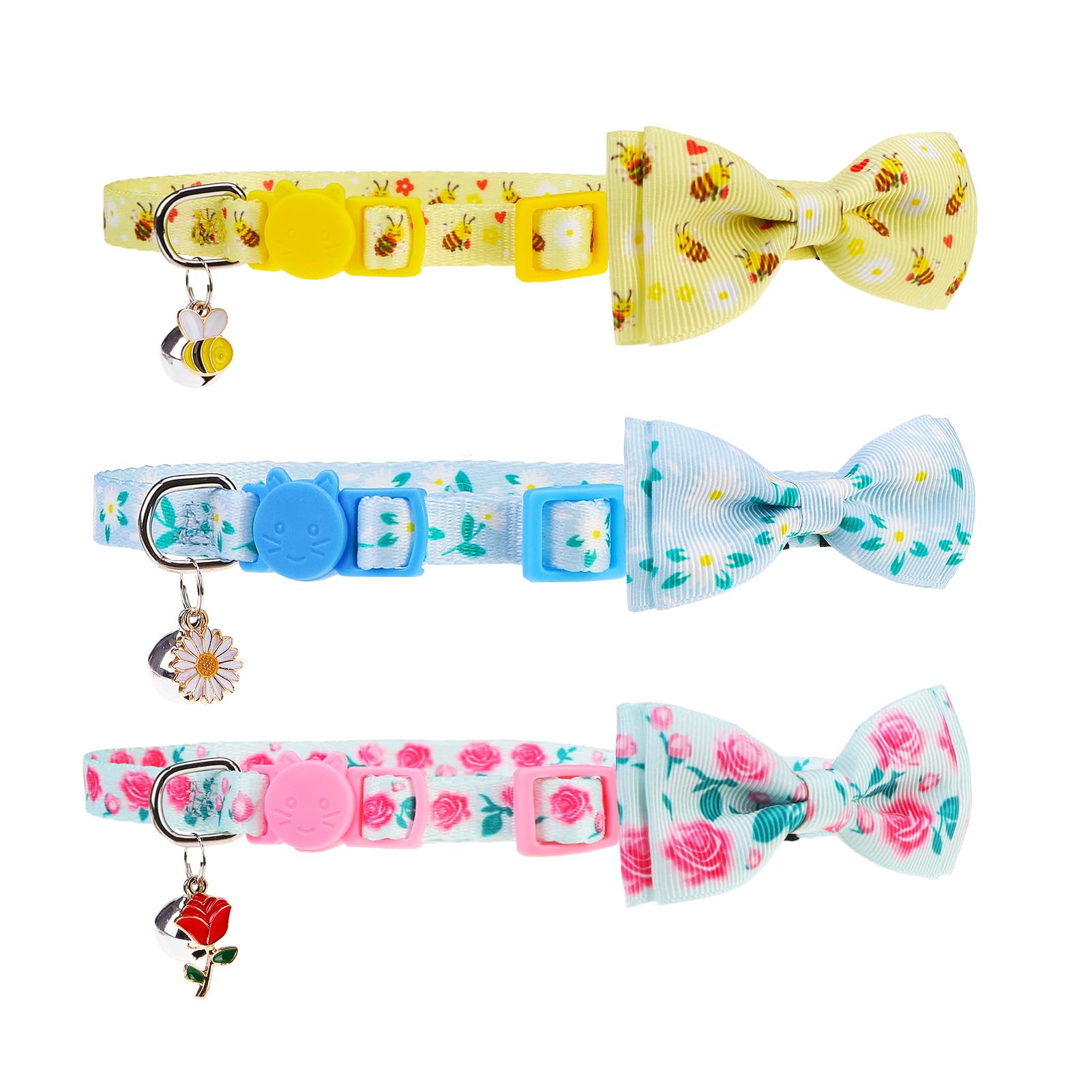 Pupteck Cat Collar With Bell Breakaway 3 Packs, Kitten Collar With Bowtie For Boy Girl Small Pets, Puppy, Bunny Outfit Costume