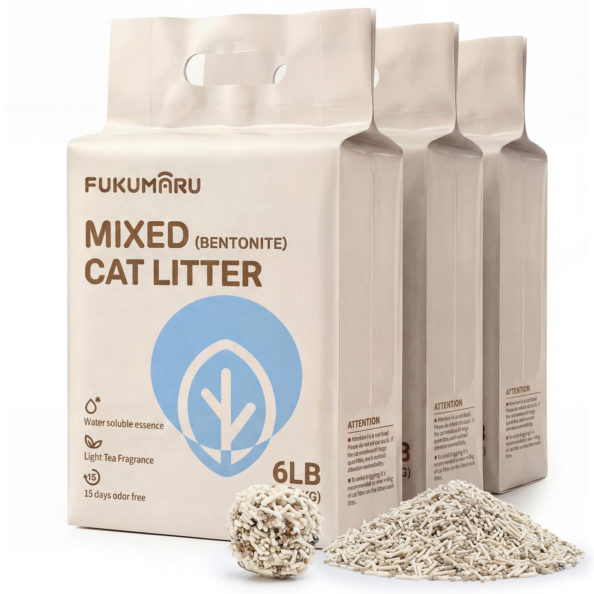 FUKUMARU Tofu Cat Litter - White Tea Scented Natural Lightweight Cat Litter Pellets, Dust Free Quick Clumping, Effective Odor Co