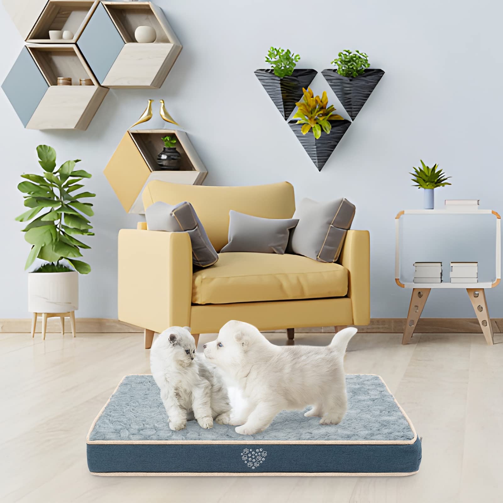 Vankean Waterproof Dog Crate Pad Bed Mat Reversible (Cool & Warm), Removable Washable Cover & Waterproof Inner Lining, Pet Crate Mattress For Cats And Dogs, Joint Relief Dog Bed For Crate, Navy/Grey