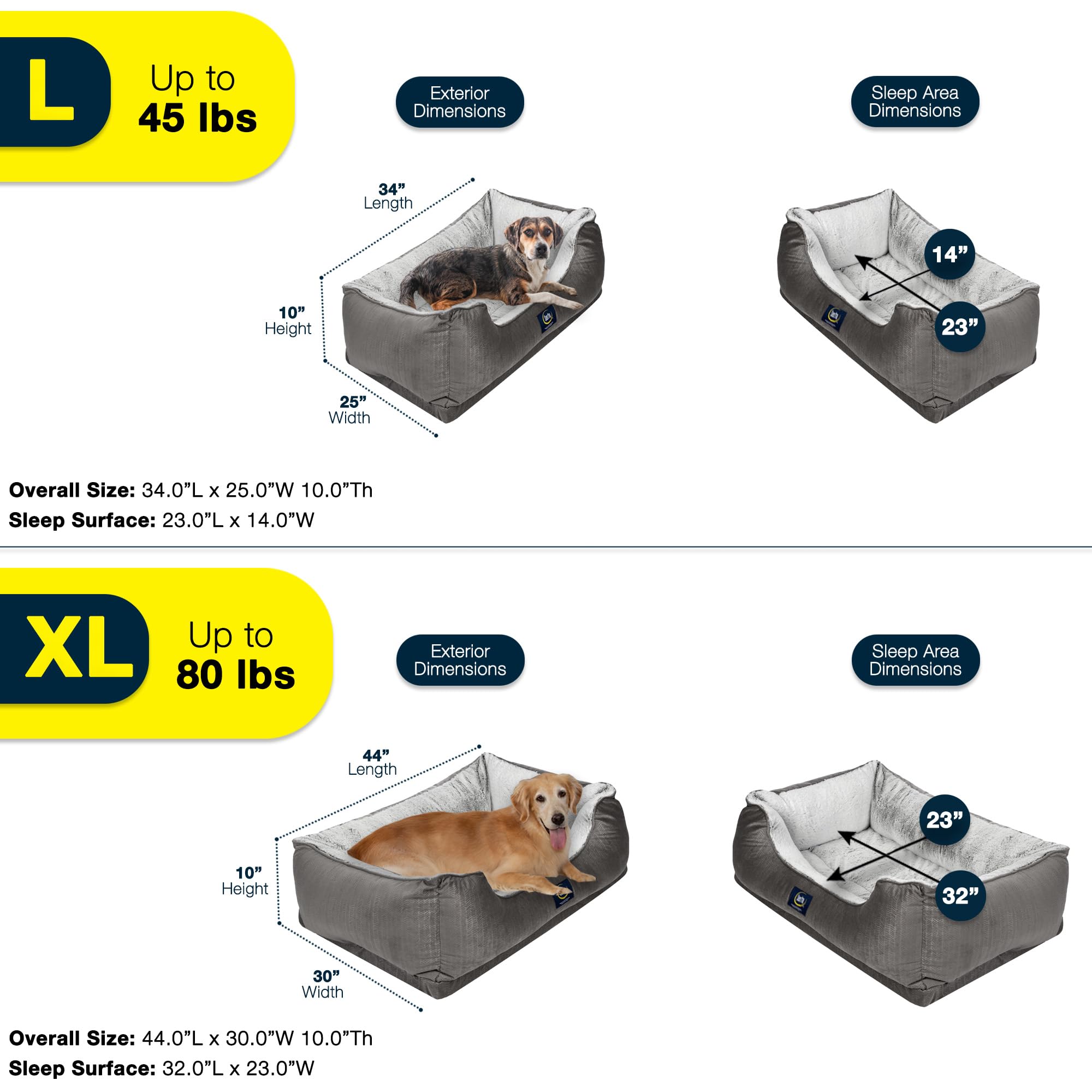 Serta Orthopedic Dog Bed - X-Large, Slate Gray, 44"L x 30"W x 10"Th, Durable Polyester
