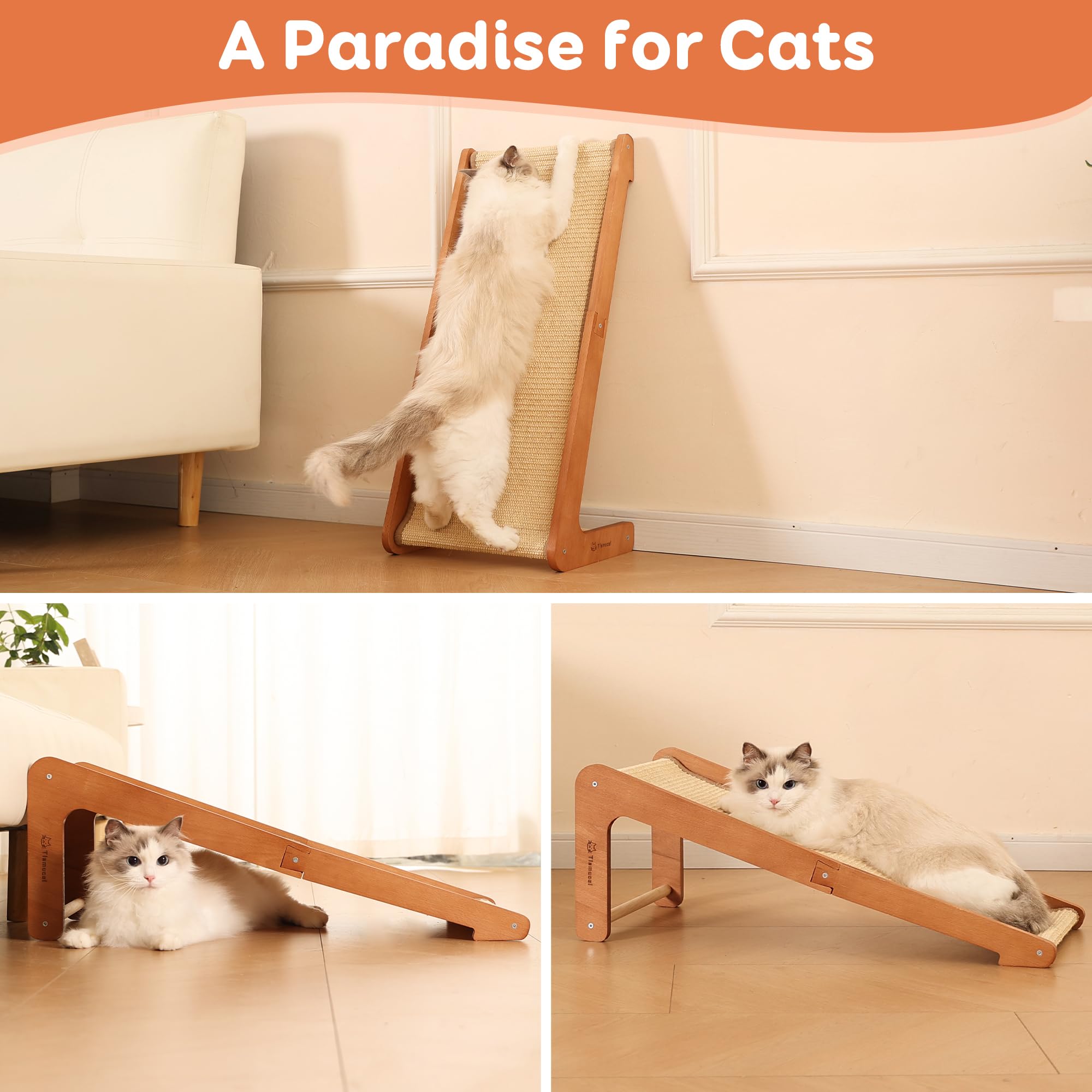 Tismucel L-Shaped Cat Scratching Post - Beechwood Base, 28.5'' Natural Sisal Woven Scratching Pad, Durable Cat Scratcher, Furnit