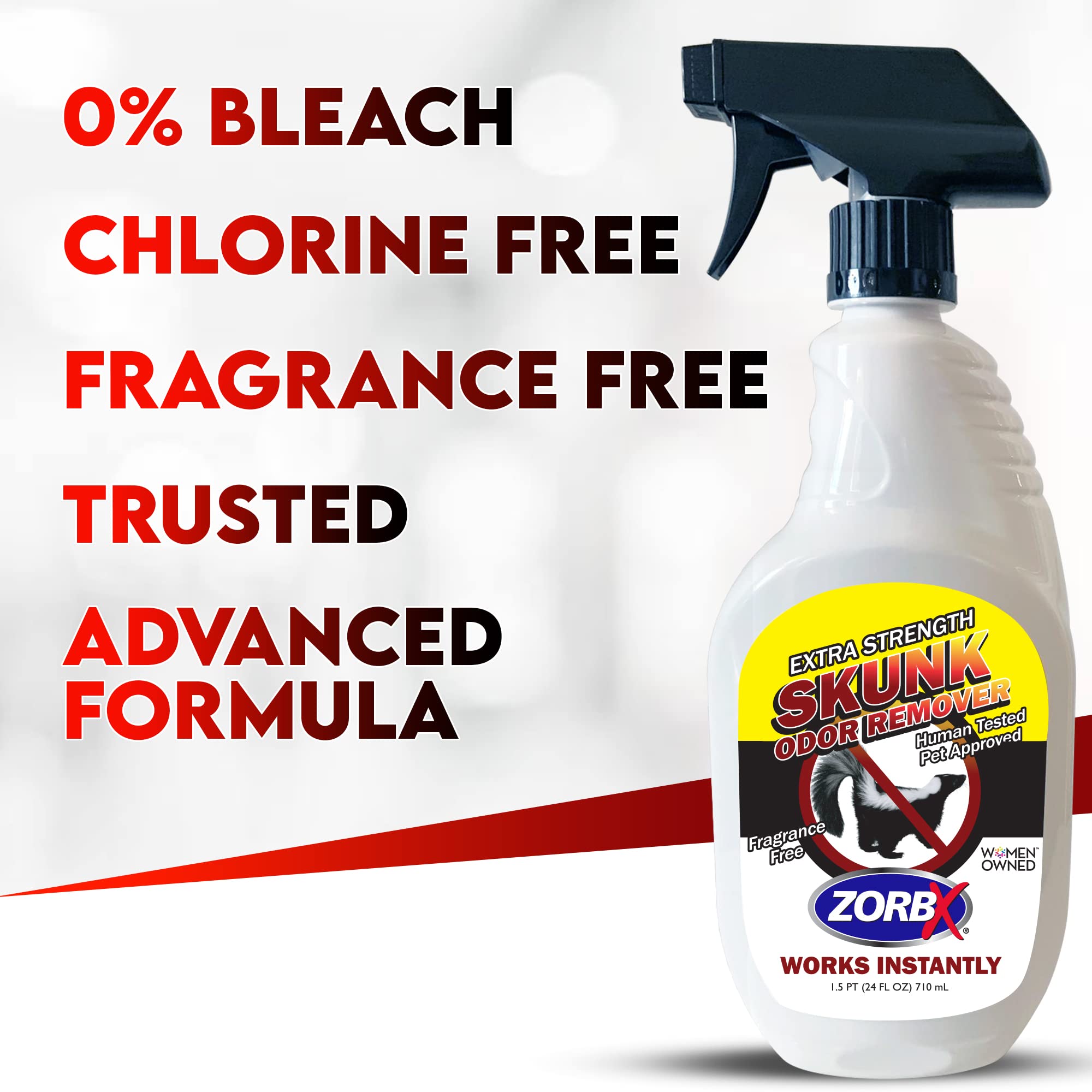 Zorbx Unscented Skunk Odor Remover Spray - Fast Acting Skunk Smell Removal | Extra Strength Skunk Odor Eliminator For Dogs, House, Home, Car, Clothes & Furniture (24 Fl Oz.)