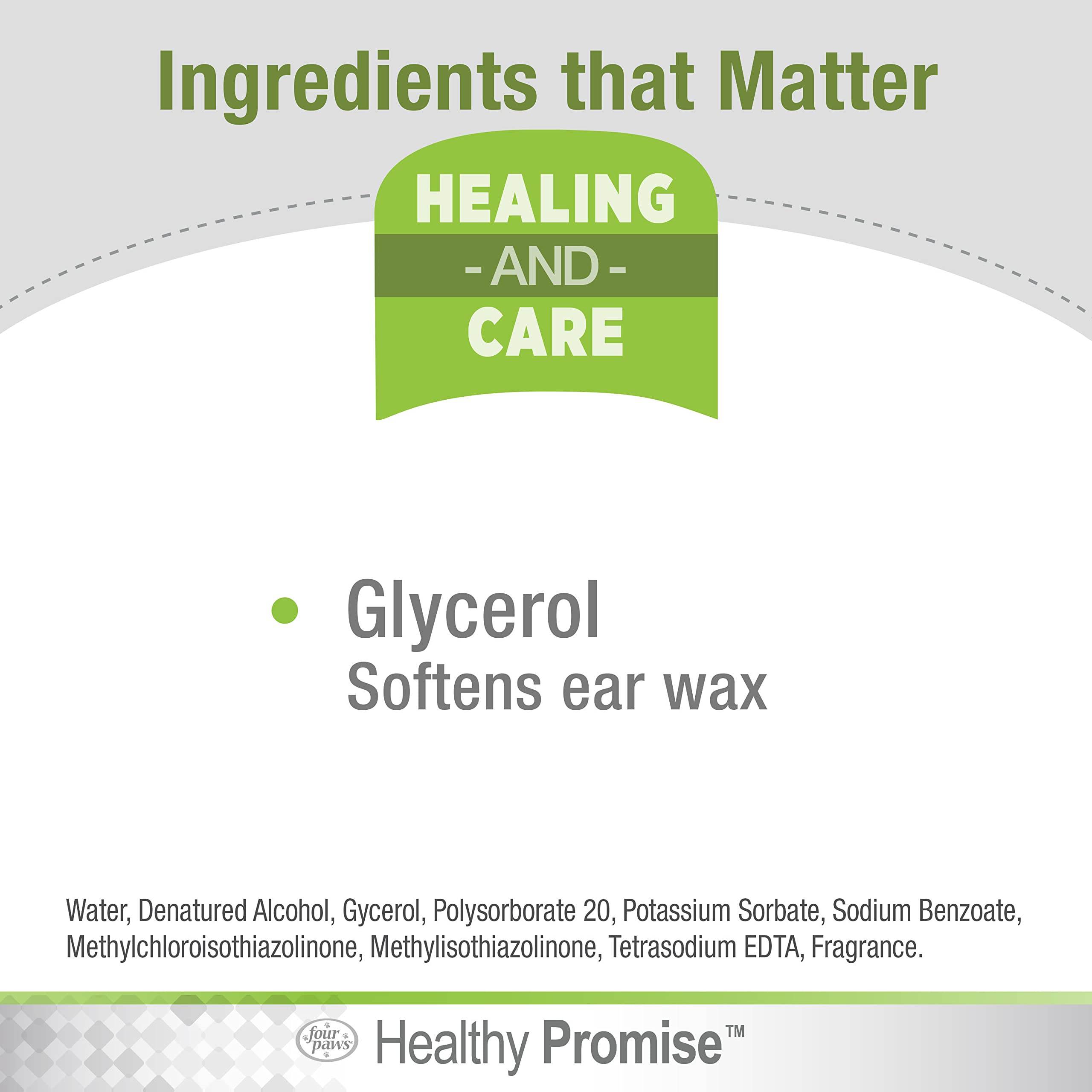 Four Paws Healthy Promise Grooming Soothing Pet Ear Wash Cleaner For Dogs And Cats, Odor Reducing & Itch Relief, 4 Oz.