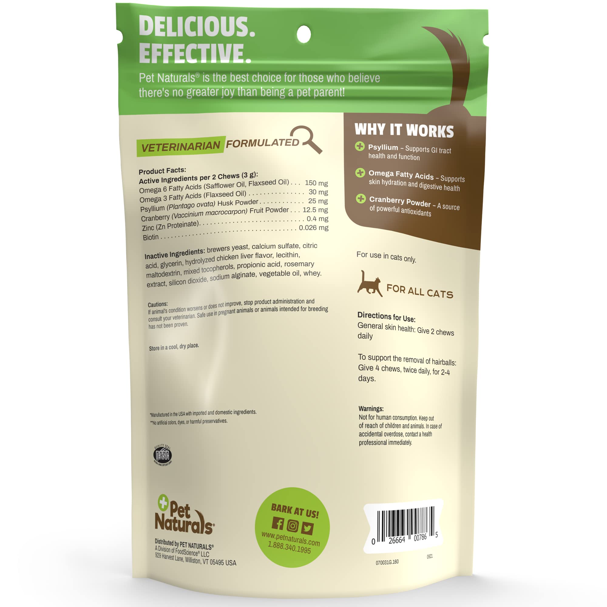 Pet Naturals Hairball for Cats with Omega 3, Chicken Flavor, 160 Chews - Can Help Eliminate Hairballs and Manage Excess Shedding