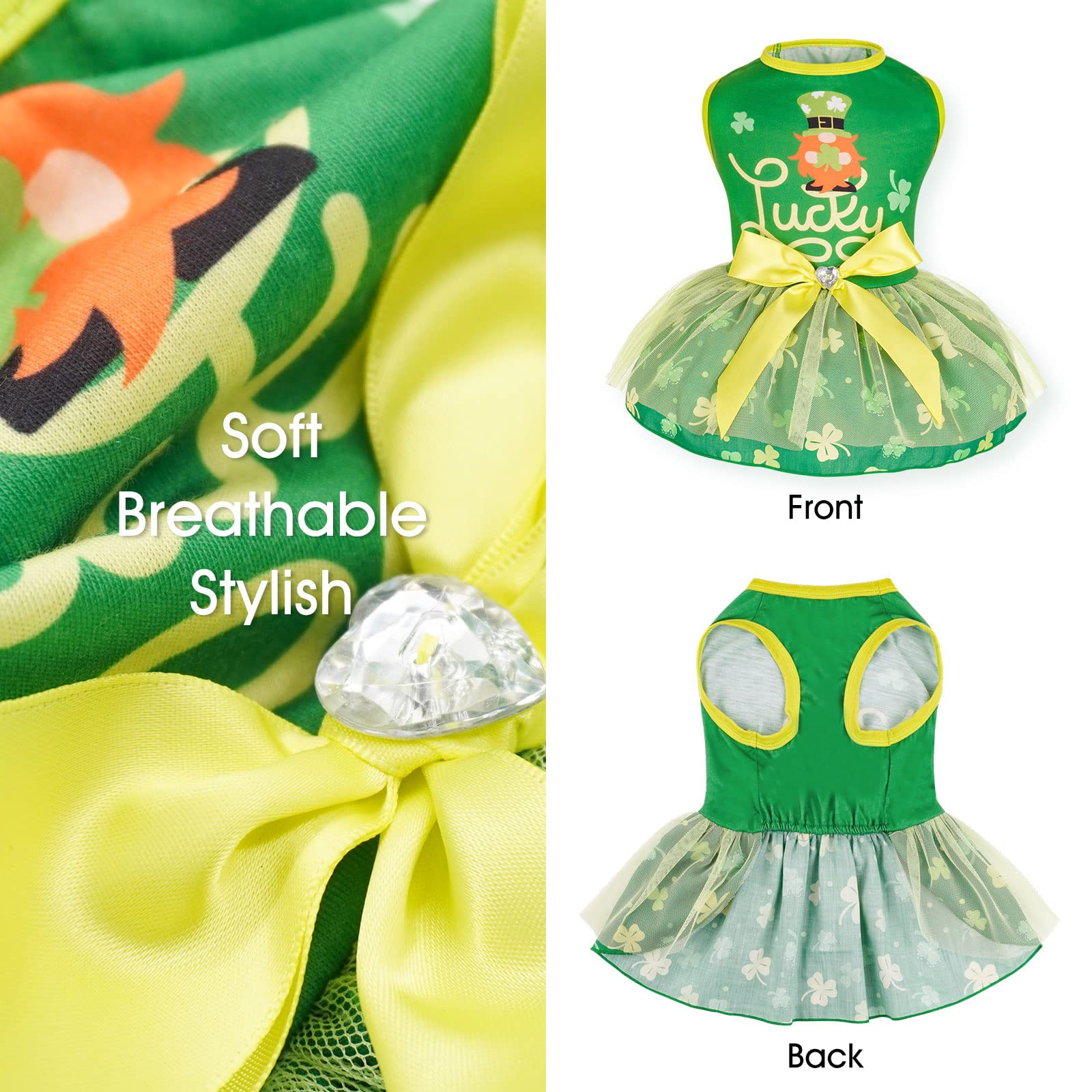 Cyeollo St. Patrick'S Day Dog Dresses Lucky Shamrock Tulle Skirt With Bowtie Holiday Dog Clothes For Small Dogs, Green L