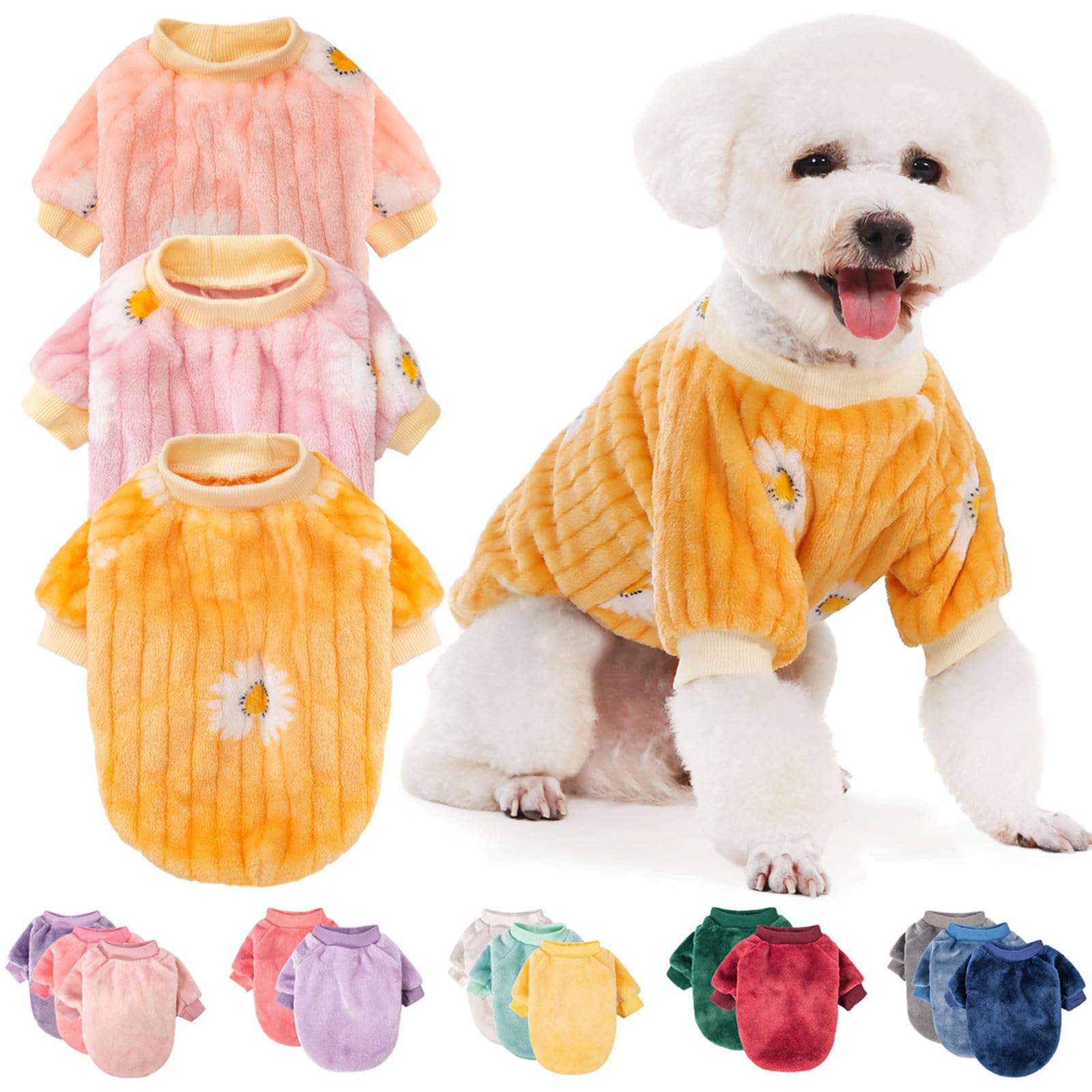 Fabricastle Small Dog Sweaters, 3-Pack Dog Clothes, Soft And Warm Pet Jackets For Xxs Xs S Dogs Girl & Cats, Winter Pet Apparel 