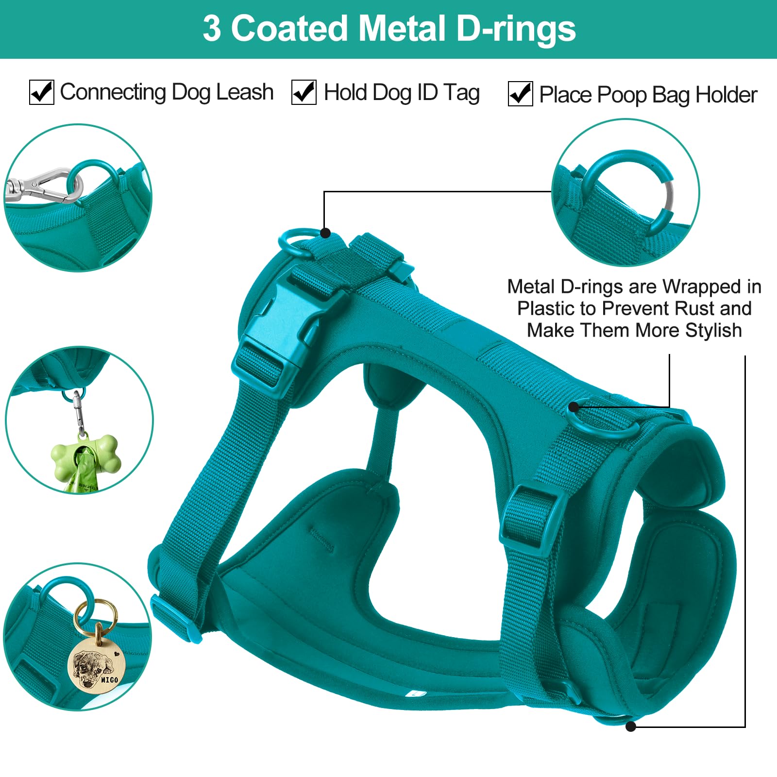 Wisedog No Pull Lightweight Dog Vest Harness With Soft And Comfortable Cushion, Breathable Mesh, For Small Medium Large Dogs Walking (L(Neck: 16.15'-20.86';Chest: 24.02'-38.19'), Emerald Green)