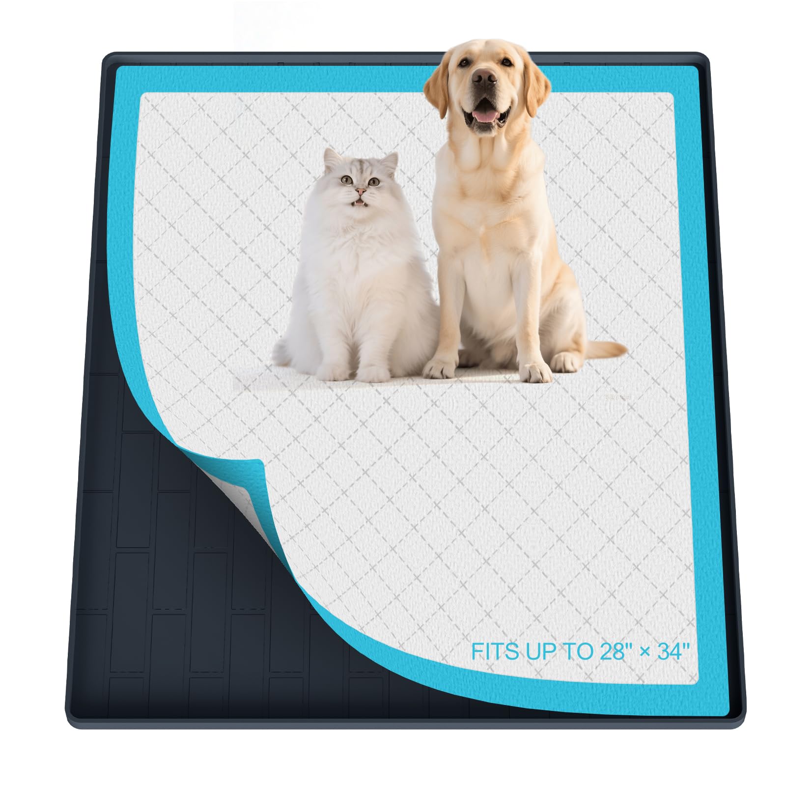 Pee Pad Tray Holder for Dogs,Non-Slip Silicone Dog Puppy Pad Holder,34 x 28 Inche Puppy Potty Training Pads,No Spill Raised Lip 