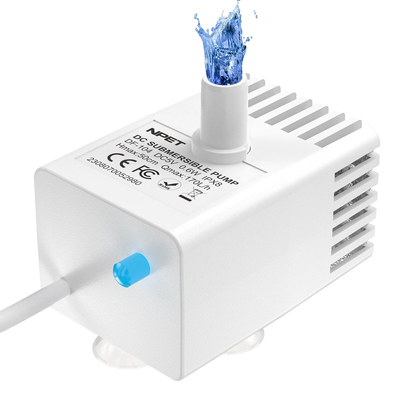 Npet Pet Water Fountain Auto Shut-Off Pump With Led Light For Wf020/Wf050 Cat Fountain