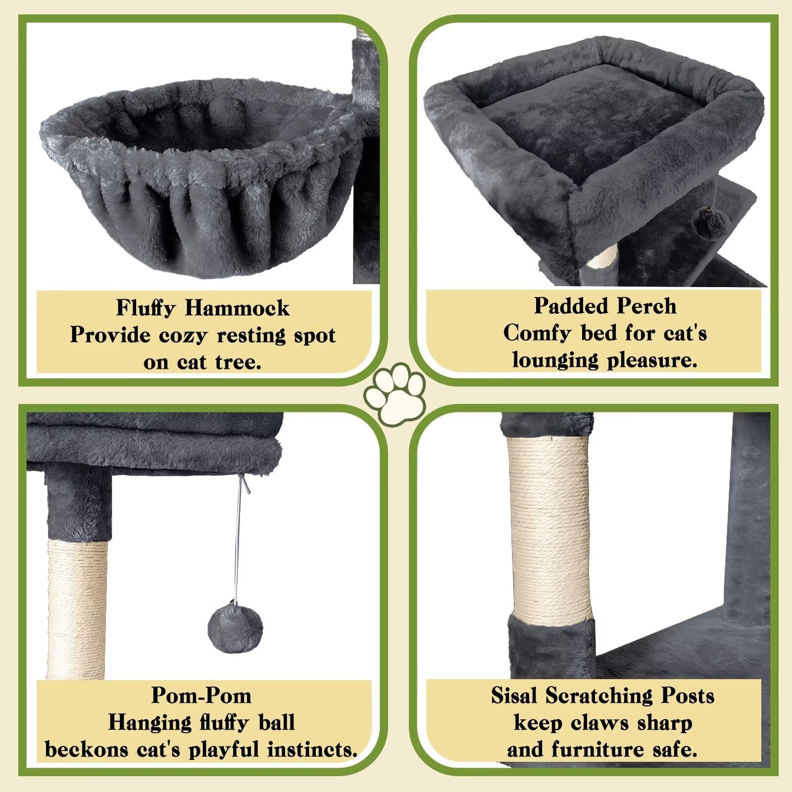 Pempet 57'' Cat Tree Tower For Indoor Cats, Multi-Level Cat Tower Condo With Sisal Scratching Post (Dark Gray)
