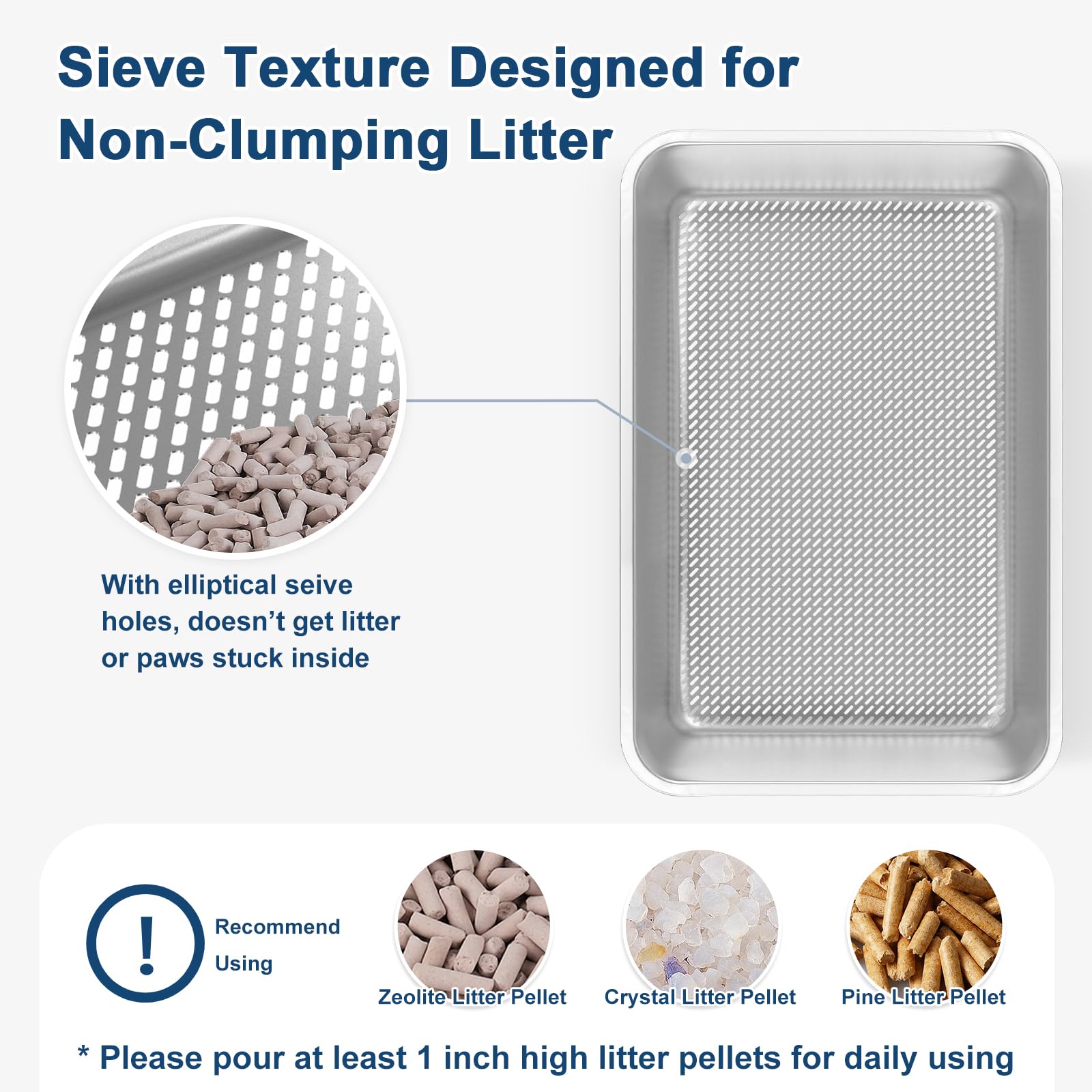 19.7''X13.7''X6'' Stainless Steel Sifting Litter Box, Large Stainless Steel Cat Litter Box For Big Cats, Metal Litter Pan For Wo