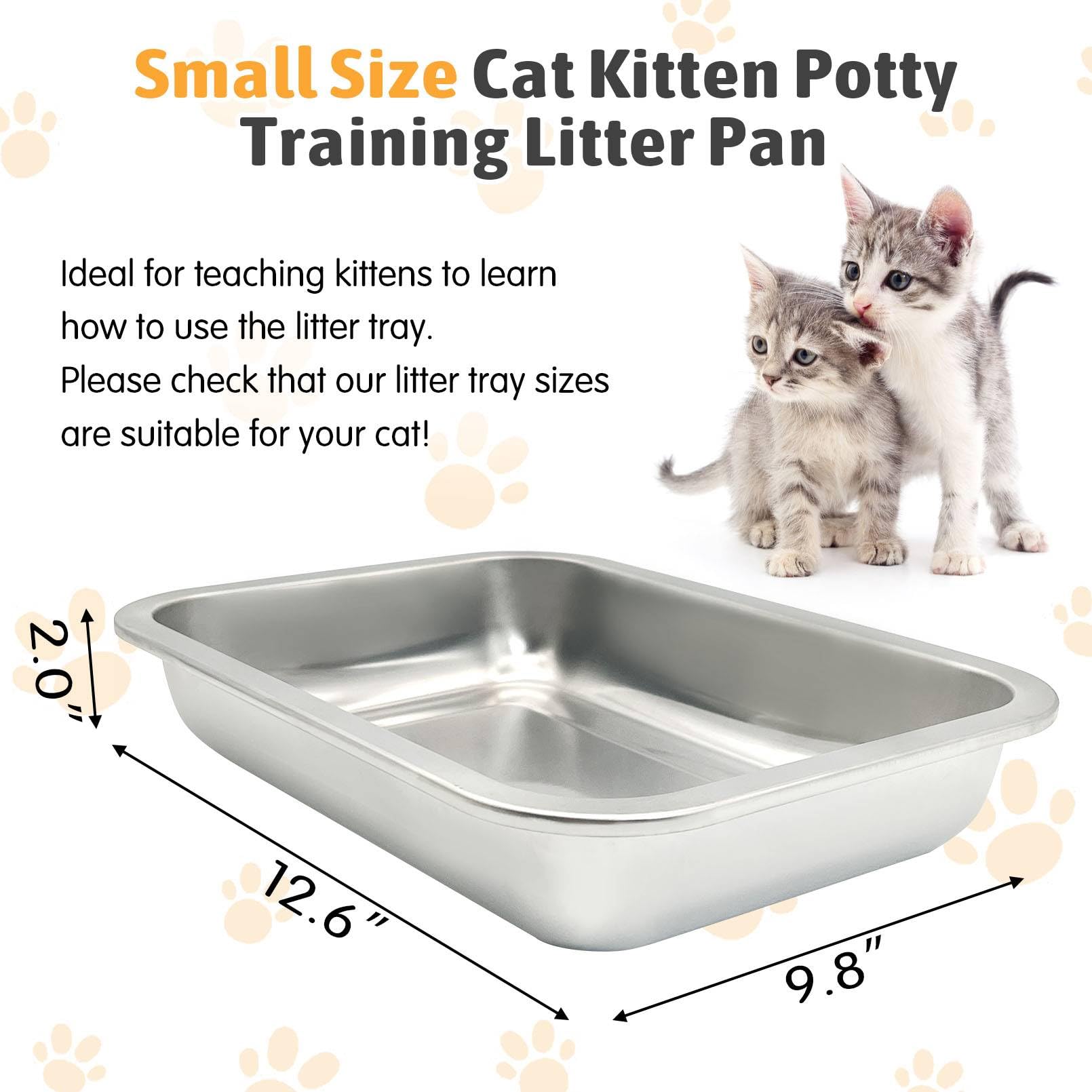 Fhiny 4Pack Stainless Steel Low Entry Litter Box, Small Size Metal Cat Open Pan Potty, Kitten Training Toilet, Odor Control Smoo