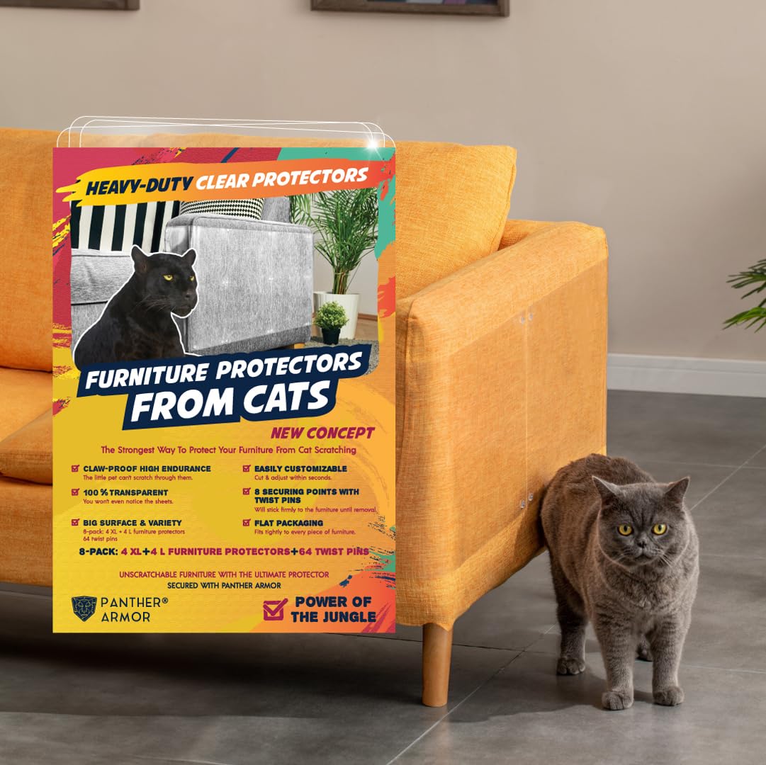 Panther Armor 8-Pack Furniture Protectors From Cats Scratch - Couch Protector For Cats - Anti Cat Scratch Furniture Protector - Couch Guards For Cats