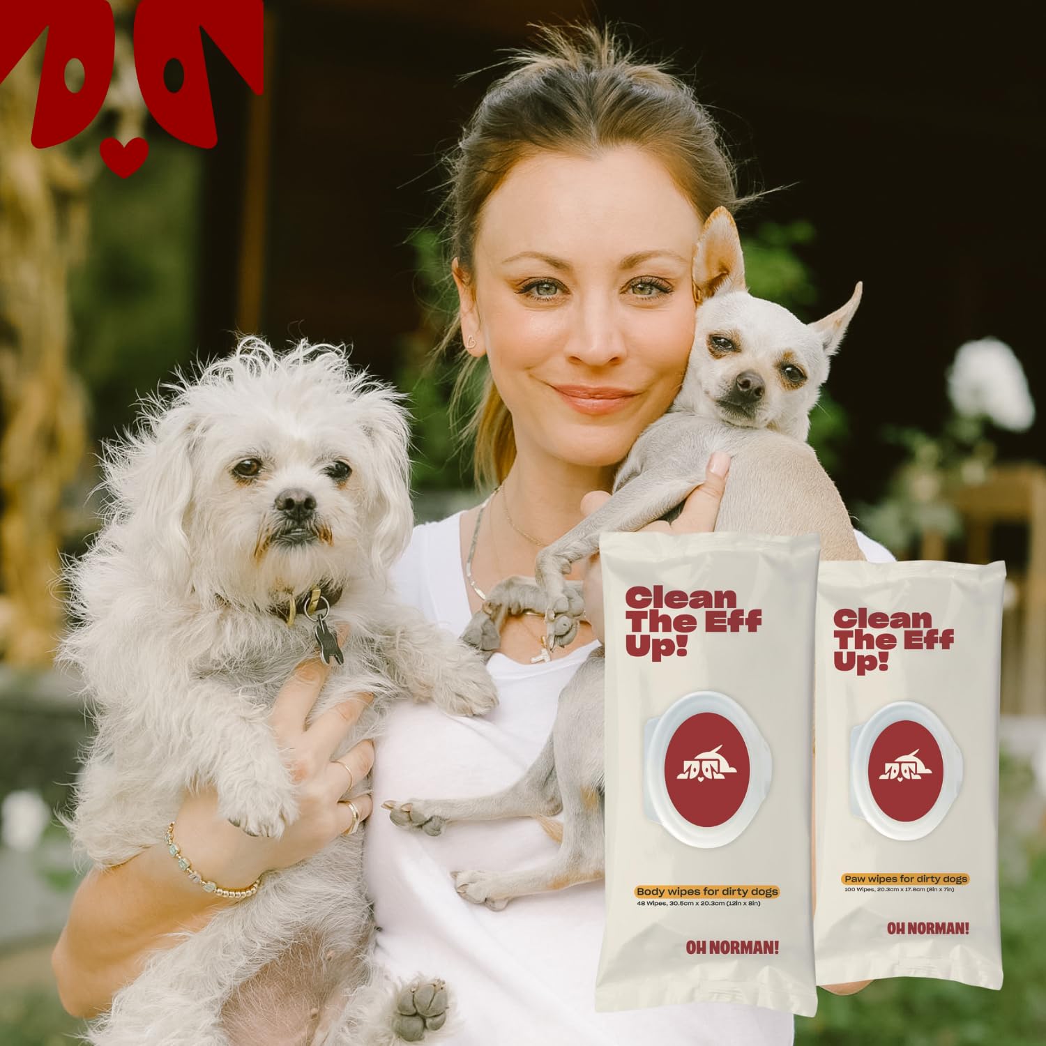 OH NORMAN! Clean Up Body Wipes for Dogs, Plant-Based, Unscented, 48 Count, Gentle Grooming Wipes by Kaley Cuoco, White