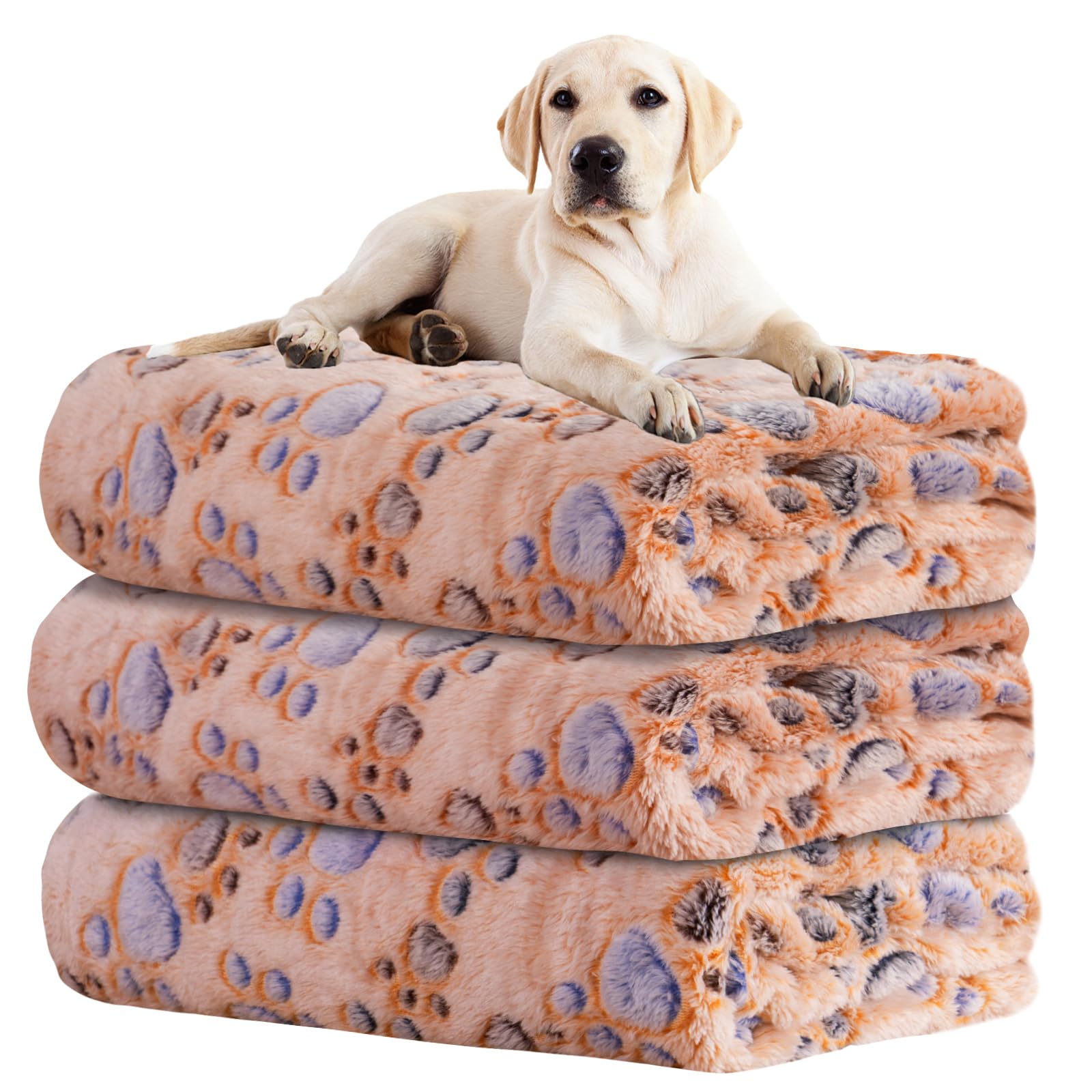 Soft Fuzzy Blankets For Dogs & Cats, 3 Pack - Large, Medium, Reversible Cow Print, 41 X 31 Inch, Blue