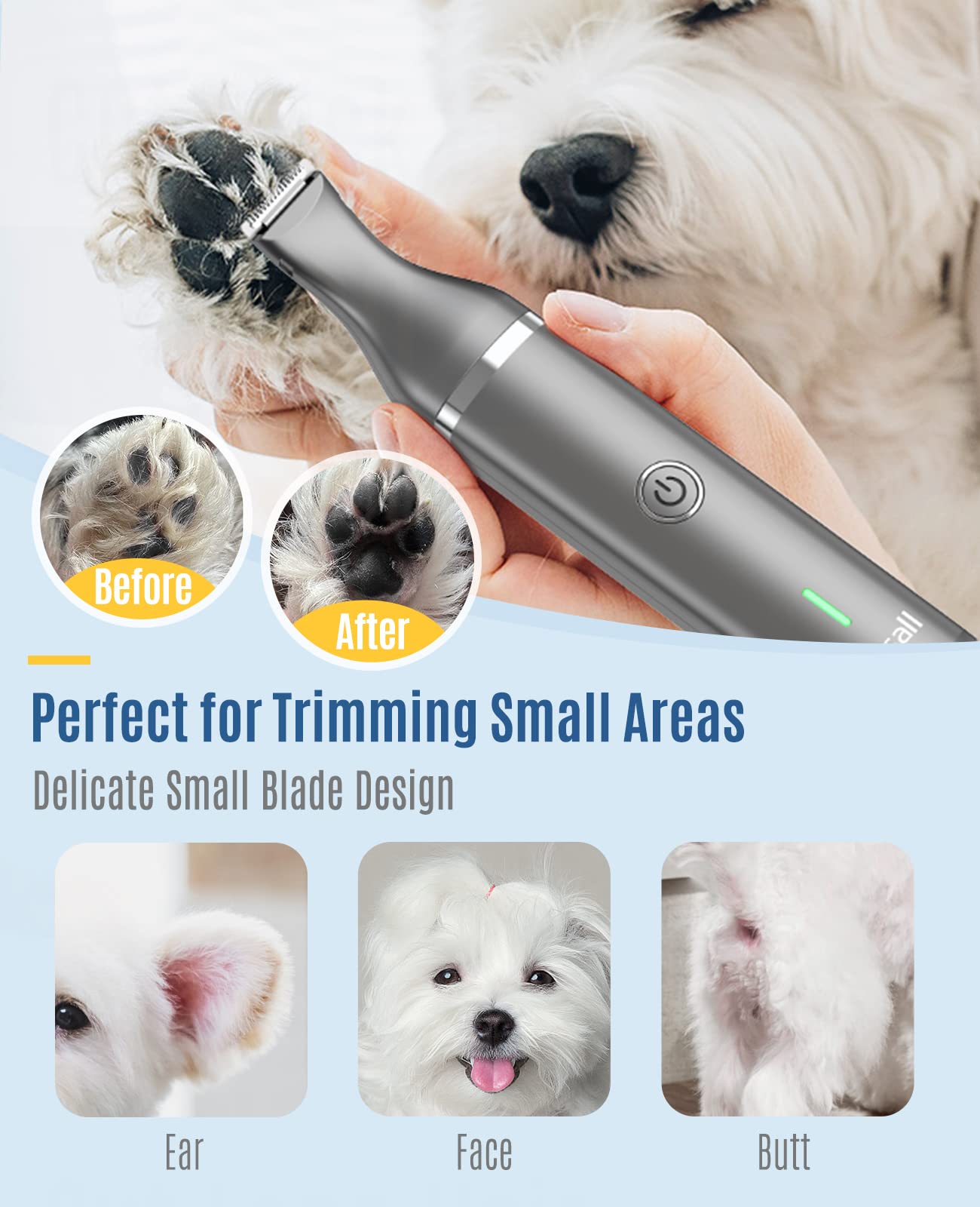 Oneisall 2 In 1 Pet Cat & Dog Grooming Kit - Quiet Cordless Dog Clippers & Paw Trimmer For Grooming Pet Hair