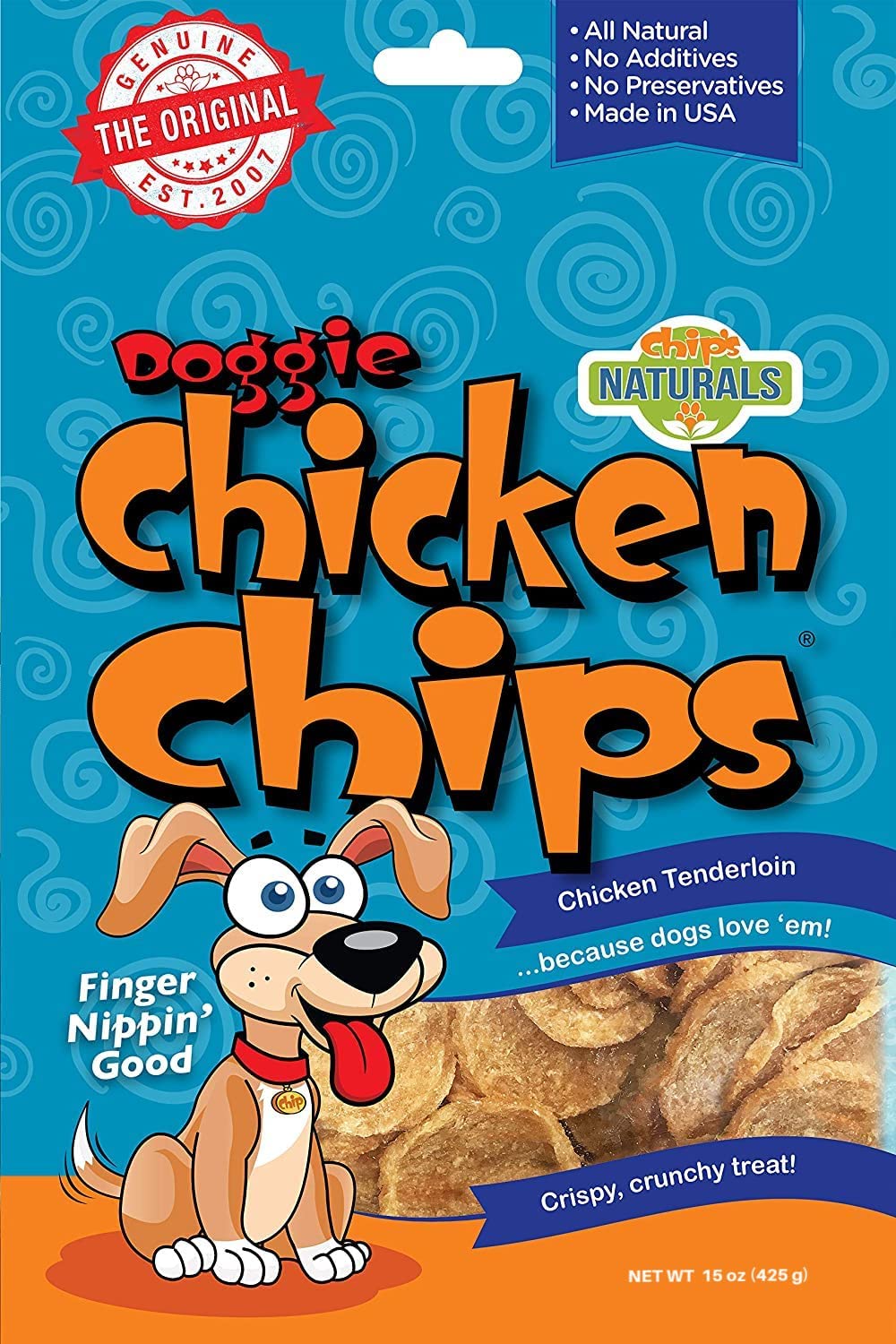 Chips Naturals Doggie Chicken Chips Large 15 oz All Natural High Protein Low Calorie Healthy Dog Treats, Grain Free Gluten Free