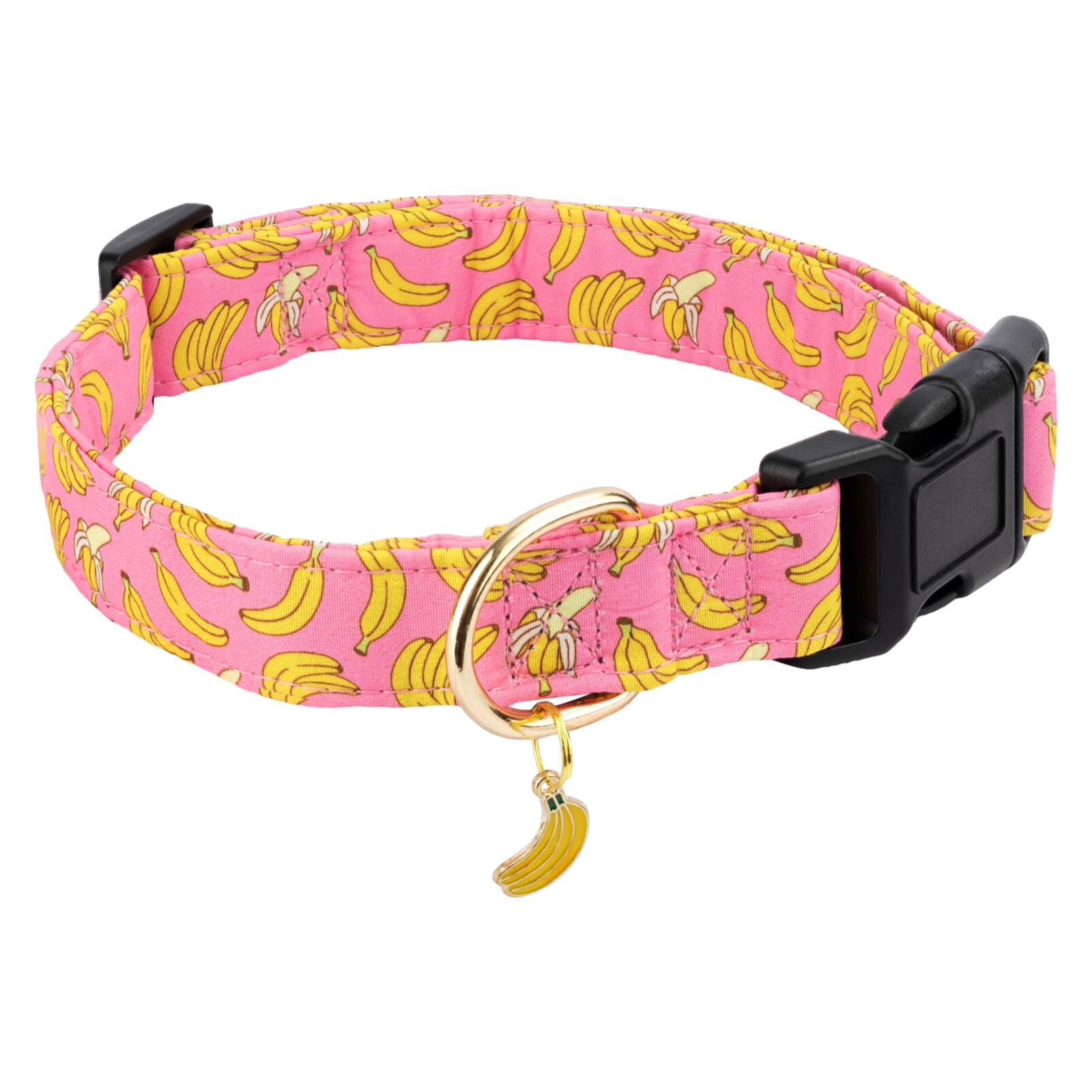 Gelwoo Cotton Dog Collar,Soft and Cute Puppy Collars with Banana Patterned Design for Girl Female Boy Dogs,Adjustable Buckle Pet