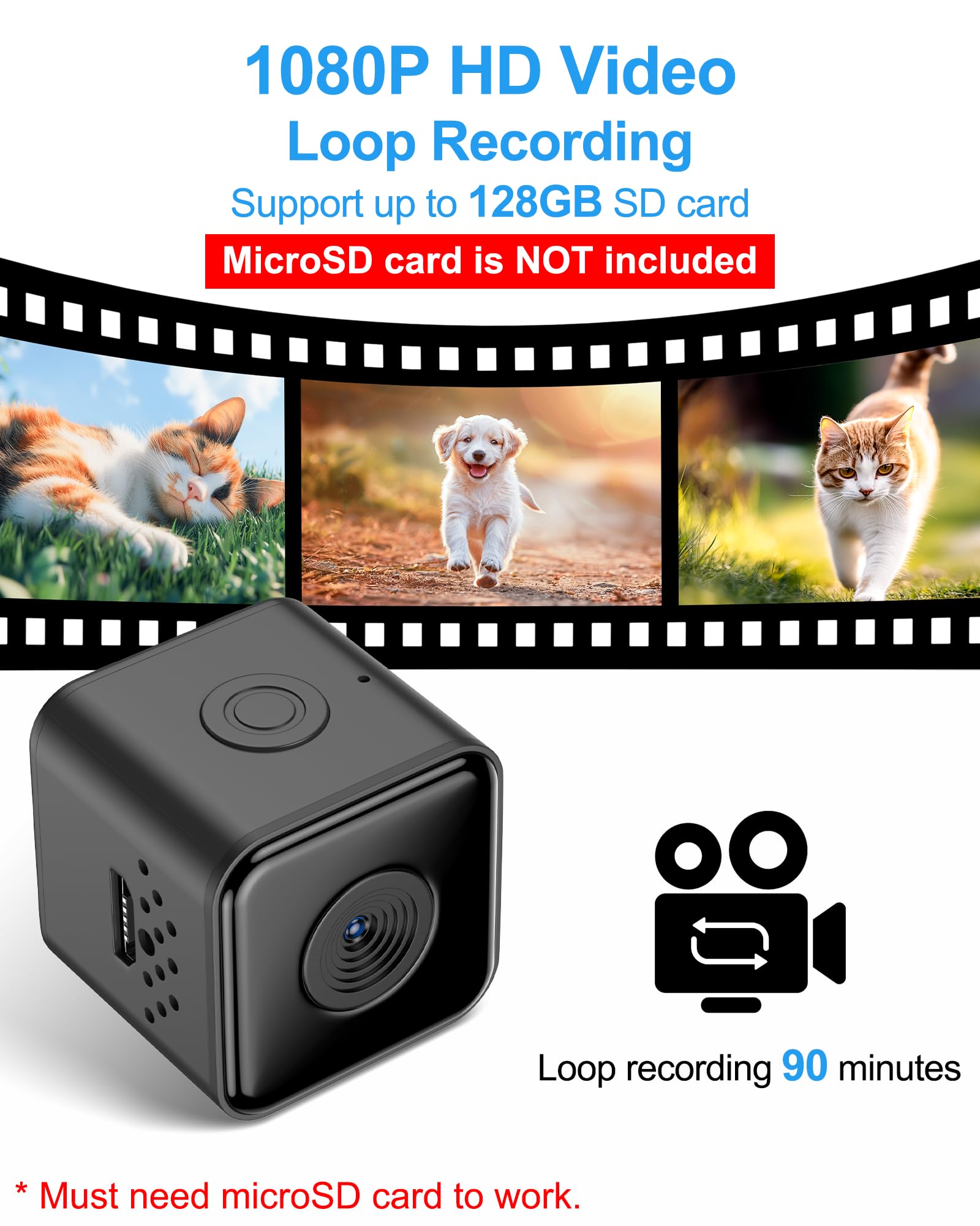 Luminicam Cat/Dog Camera Collar, 1080P Video Recording Cameras For Pets,M-Size,No App,No Wi-Fi, Medium-Size Dog Collar Camera, P