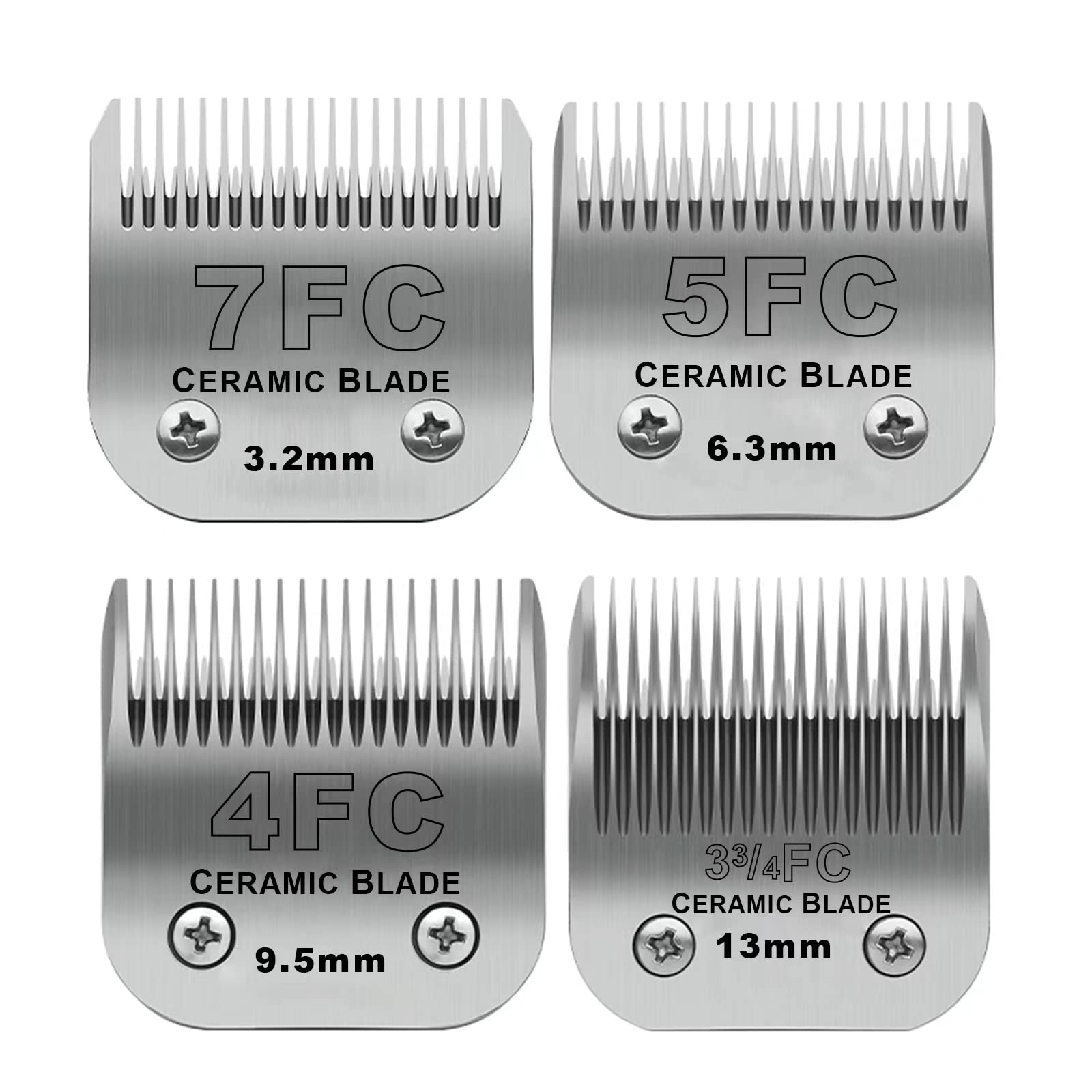 Size 7FC/5FC/4FC/3FC Detachable Pet Dog Grooming Clipper Ceramic Blades Set,Compatible with Andis,Oster A5,Wahl KM10 Series Clip