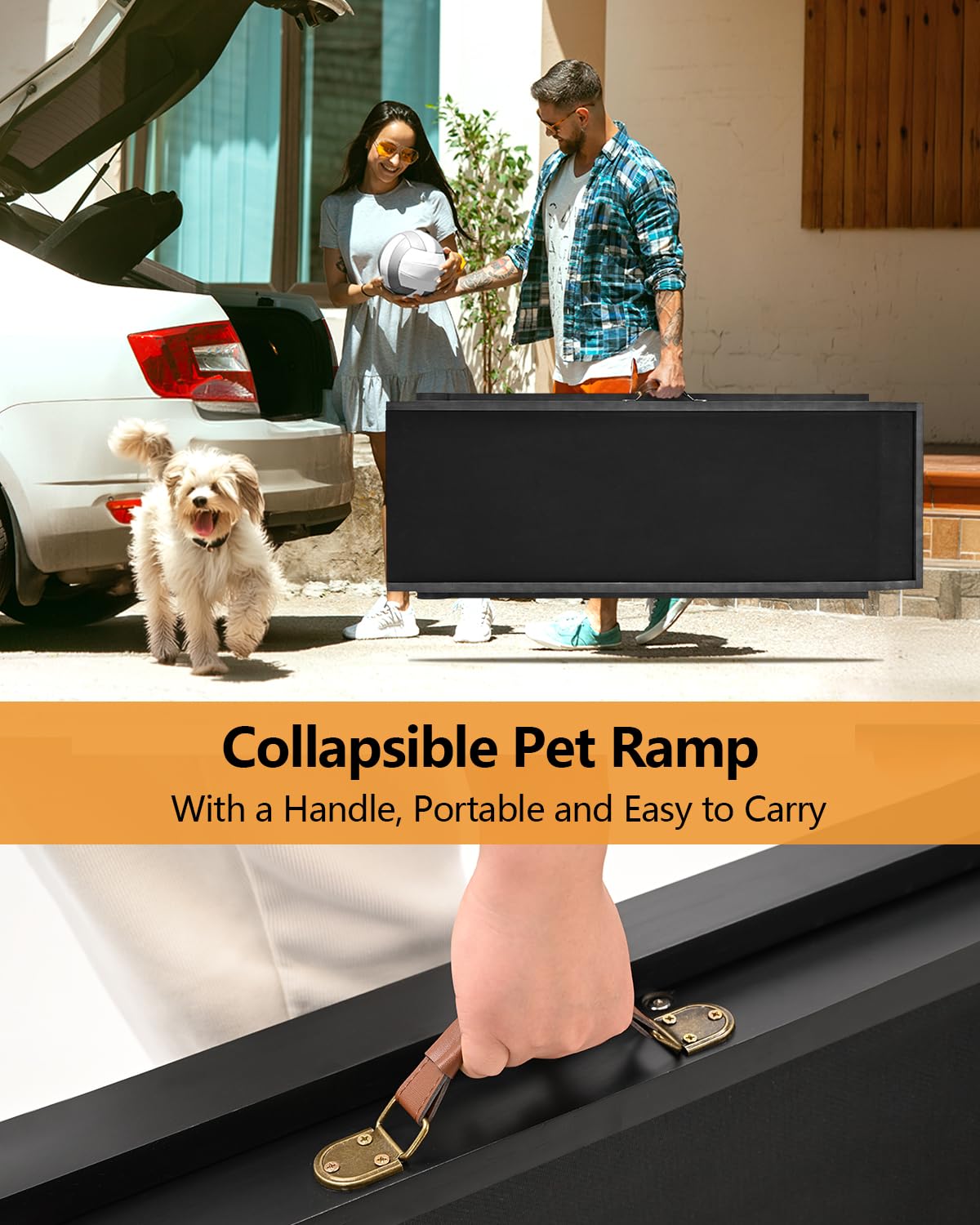 Petsbest Large Dog & Cat Bed Ramp - Adjustable 17'' To 32'' Height, Wooden, Folds Flat For Easy Storage