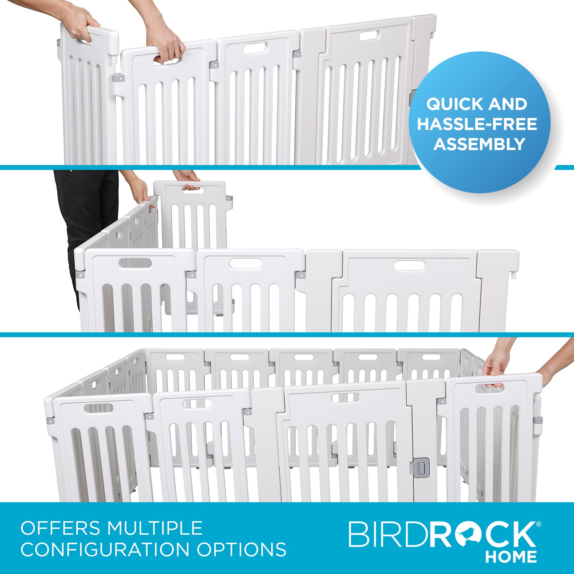 Birdrock Home Dog Playpen W/Door, 16 Panel, 25.6In H | Strong Plastic, Non-Slip Puppy Playpen, Secure Pet Gate | Indoor Outdoor