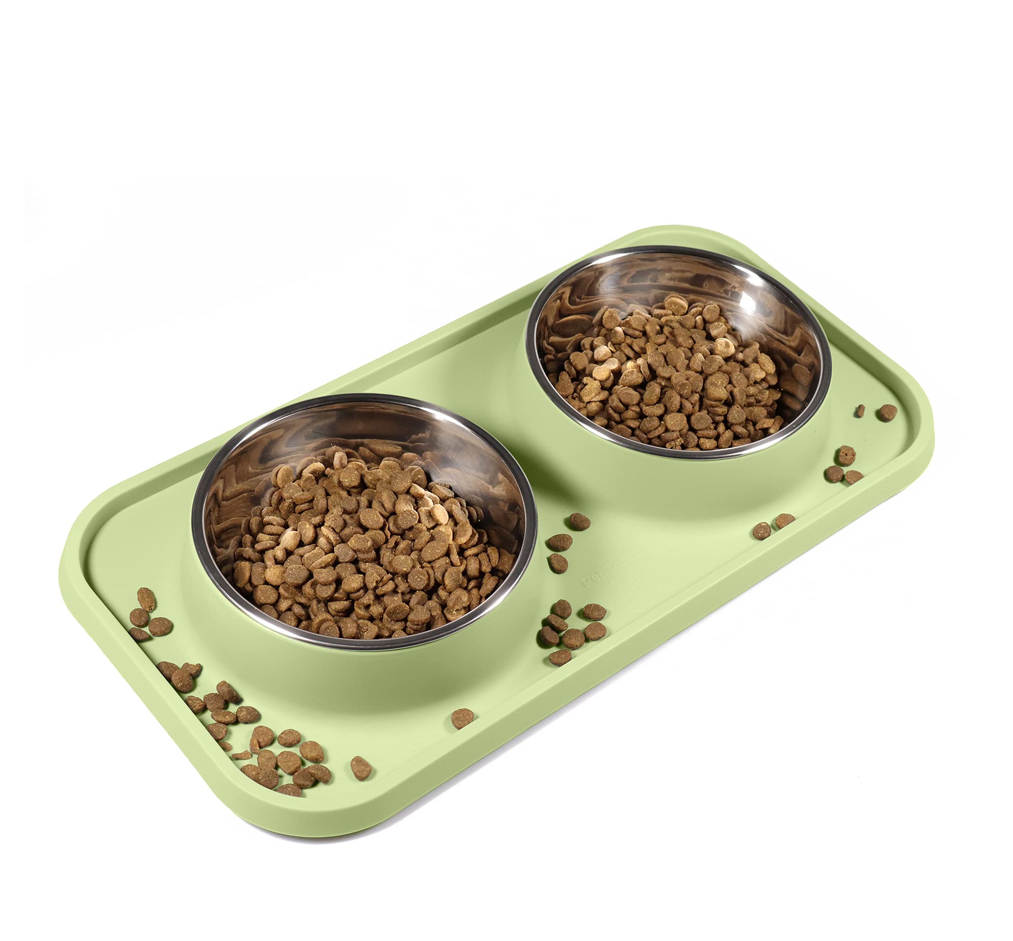 L.D.Dog Cat Food Bowls, Cat Bowls Non-Skid and Non-Spill Silicone Pads with PP Stand, Removable Stainless Steel Food and Water D