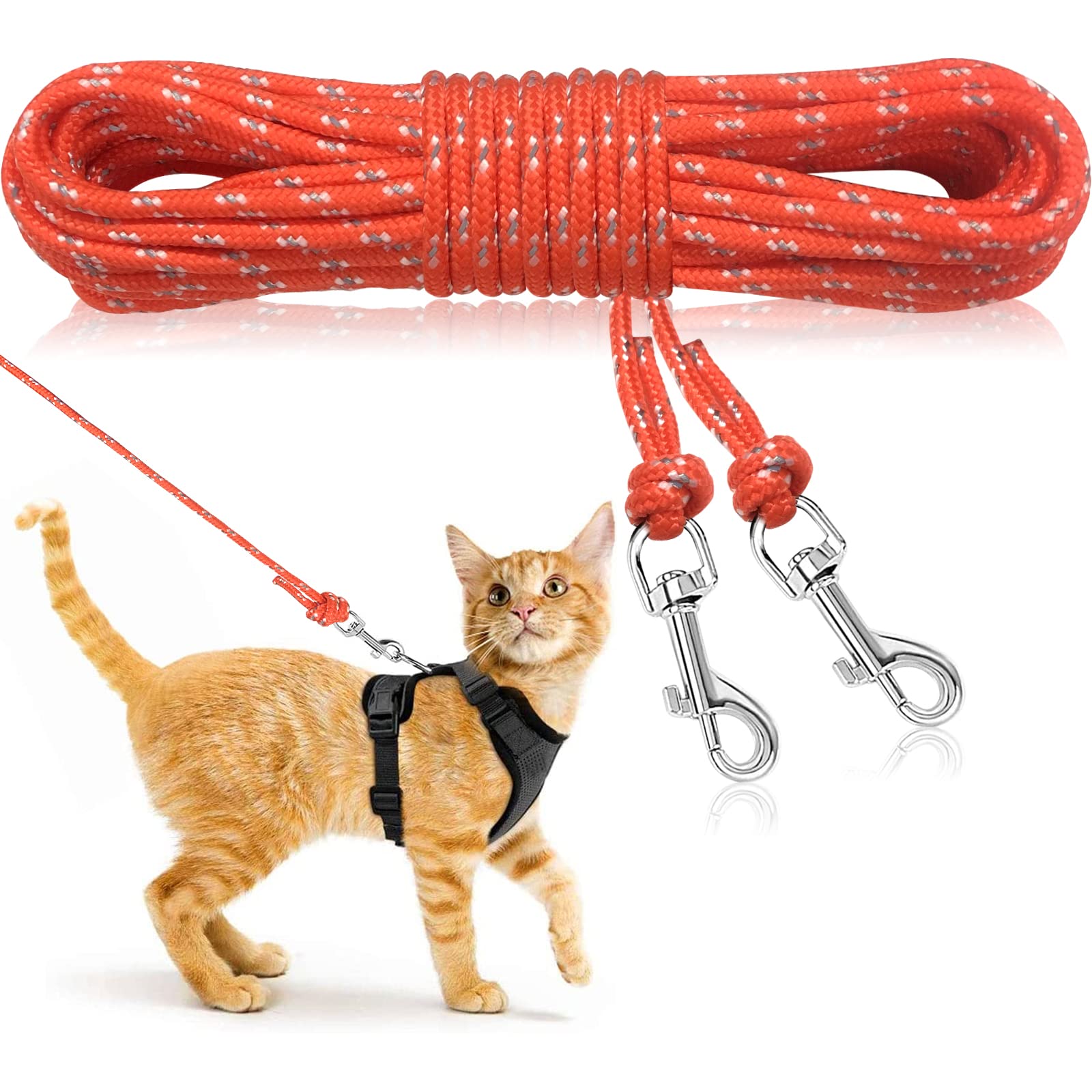 Rypet Reflective Cat Long Leash - 50 Ft Escape Proof Walking Leads Yard Long Leash Durable Safe Personalized Extender Leashes Tr