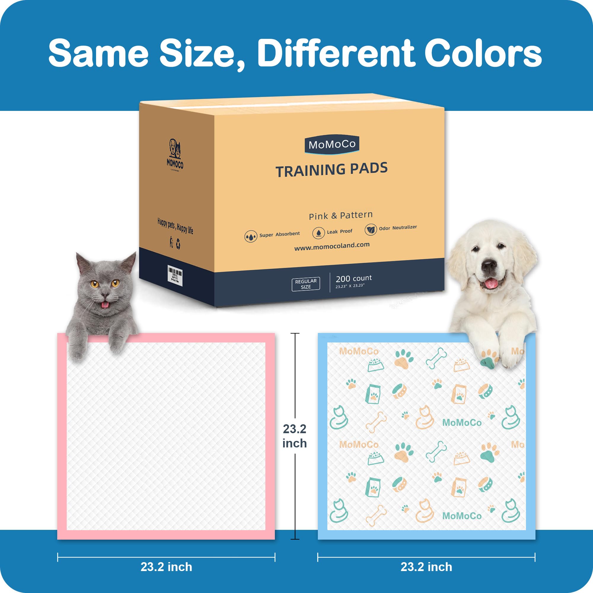 MoMoCo 200 Count Puppy Pads - 23 x23  | Super Absorbent & Leak-Proof Training Pads | Value Pack Potty Pads for Dogs, Cats & Rabb