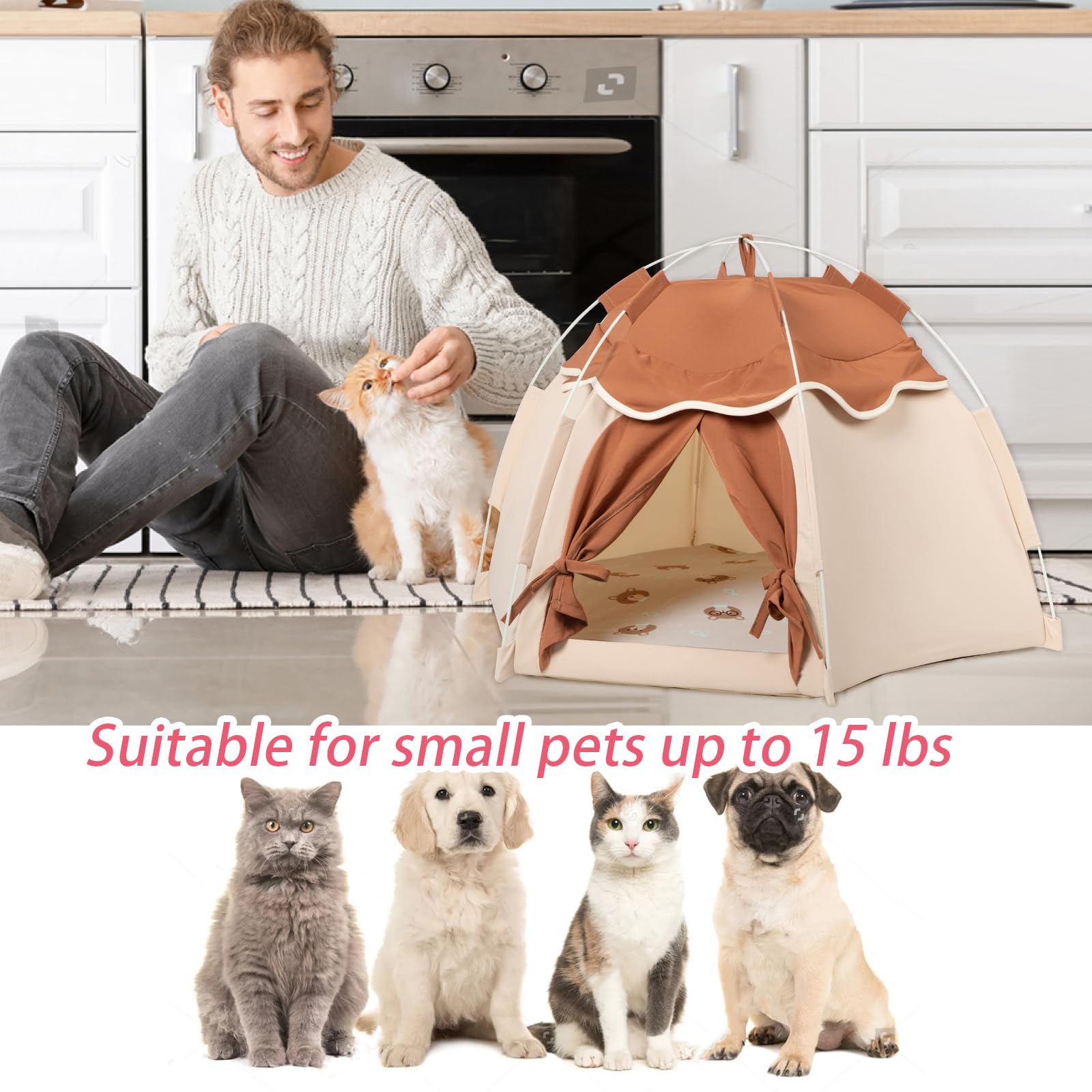 Gigreinc Cat Tent For Indoor, Indoor Dog House,Kitten Tent Suitable For Samll Dogs,Pet Cute Cave Nest Dog Houses(Beige, Medium)
