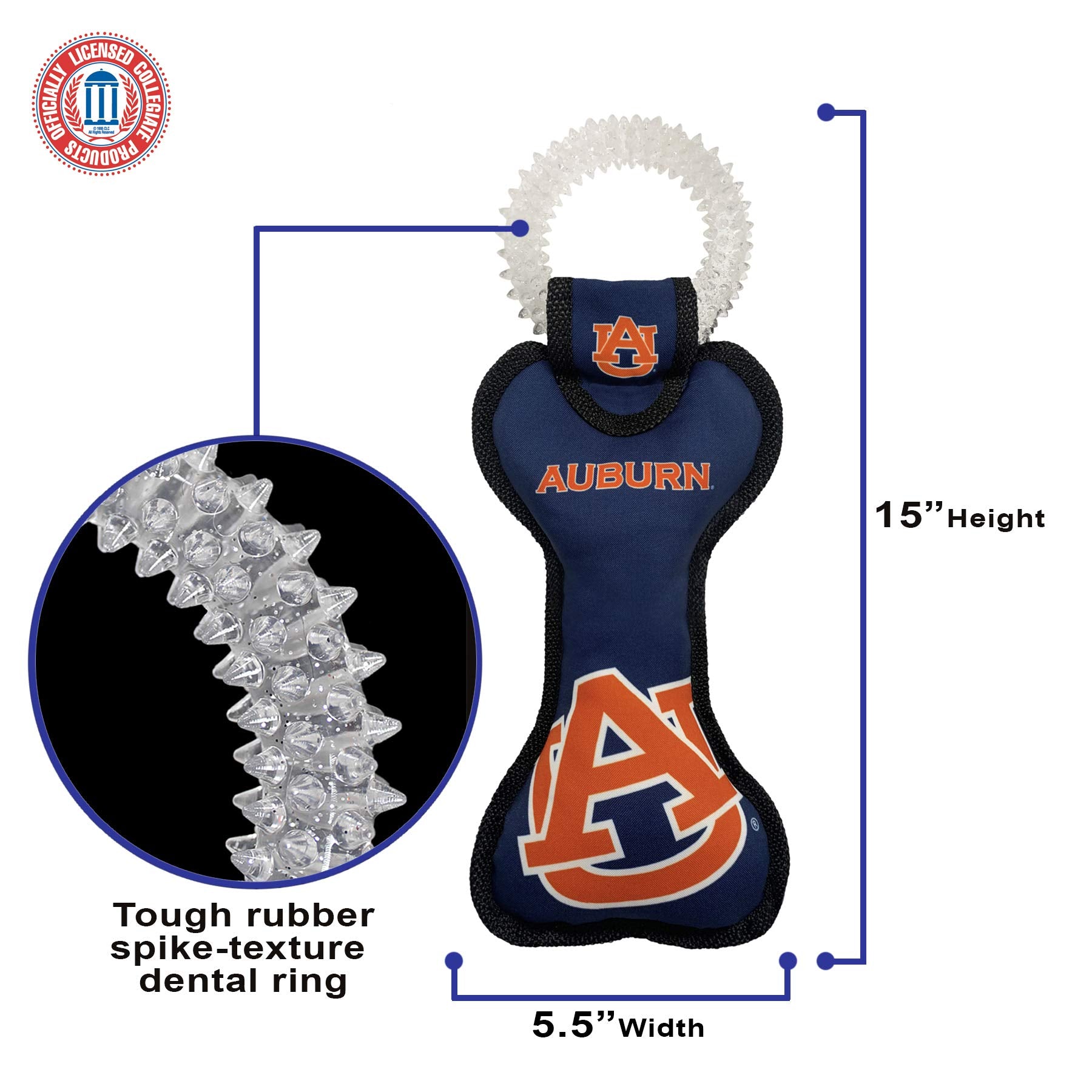 Pets First Ncaa Auburn Tigers Dental Dog Tug Toy With Squeaker. Tough Pet Toy For Healthy Fun, Teething & Cleaning Pets Teeth &